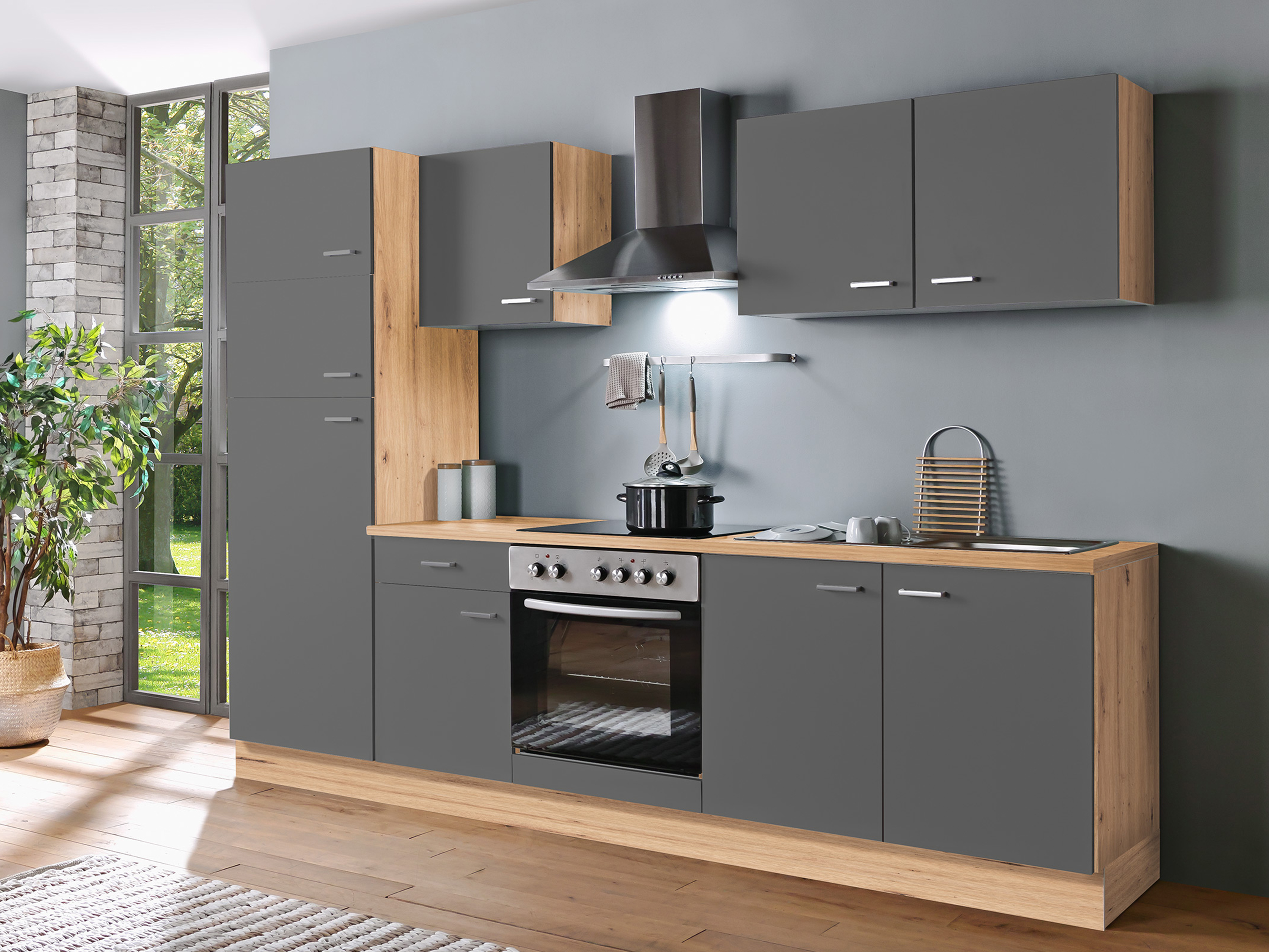 Menke Küchenblock Classic 1 (ohne Geschirrspüler, 270 cm, Artisan, Graphite, frei Verwendungsstelle)