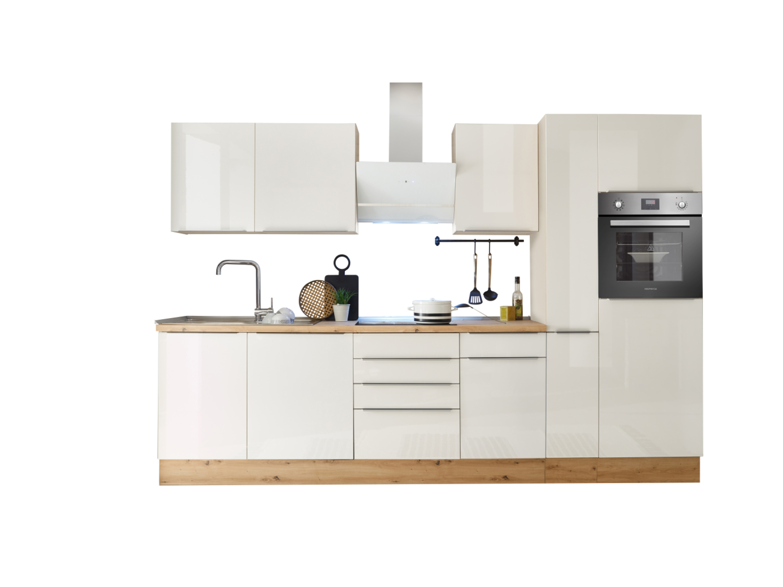 RESPEKTA Marleen Küchenblock (Backofen, Kühlschr., Weiß, 310 cm)