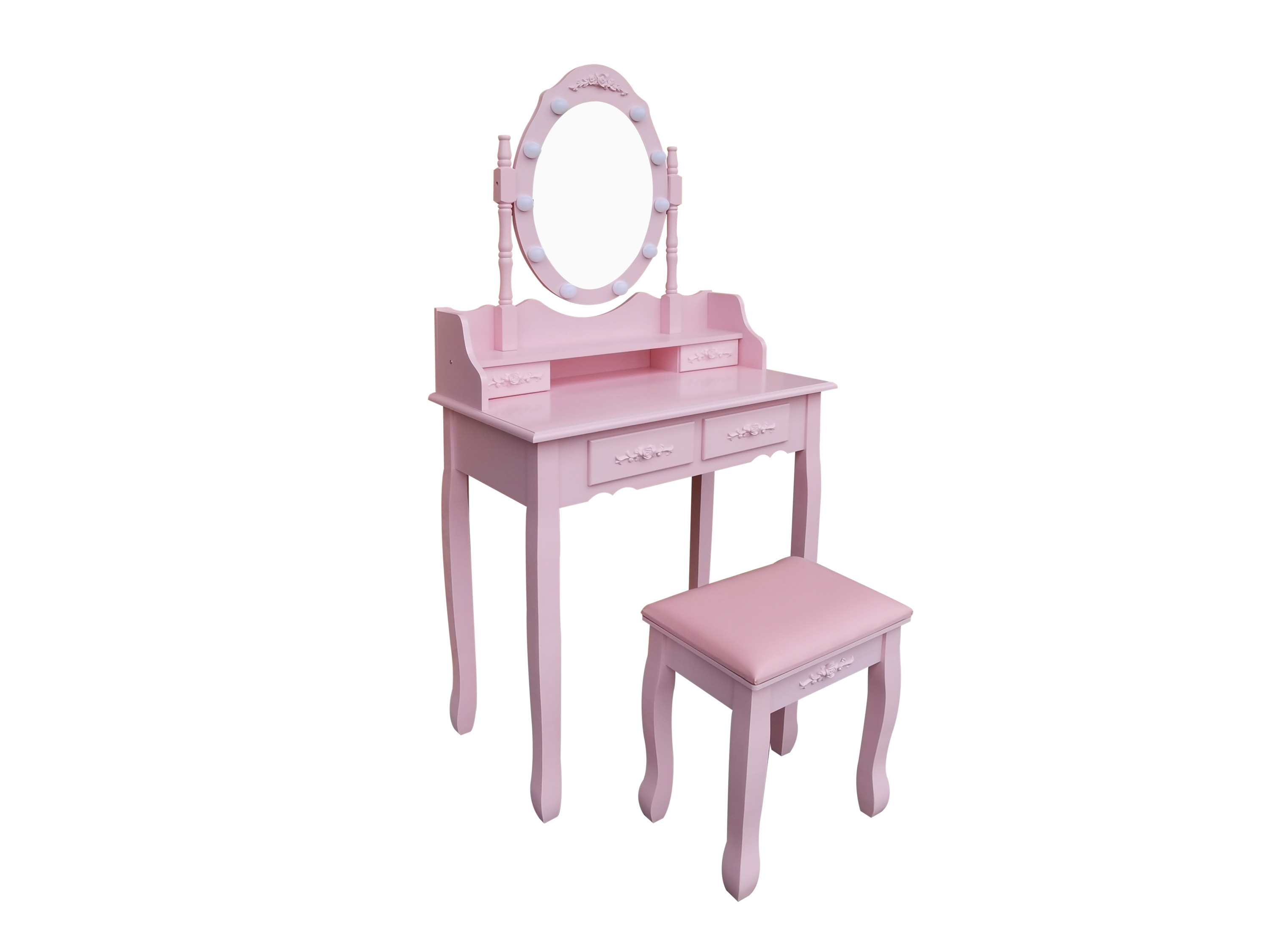 HOME DELUXE ROSY Schminktisch mit Spiegel und LED-Beleuchtung (Rosa)
