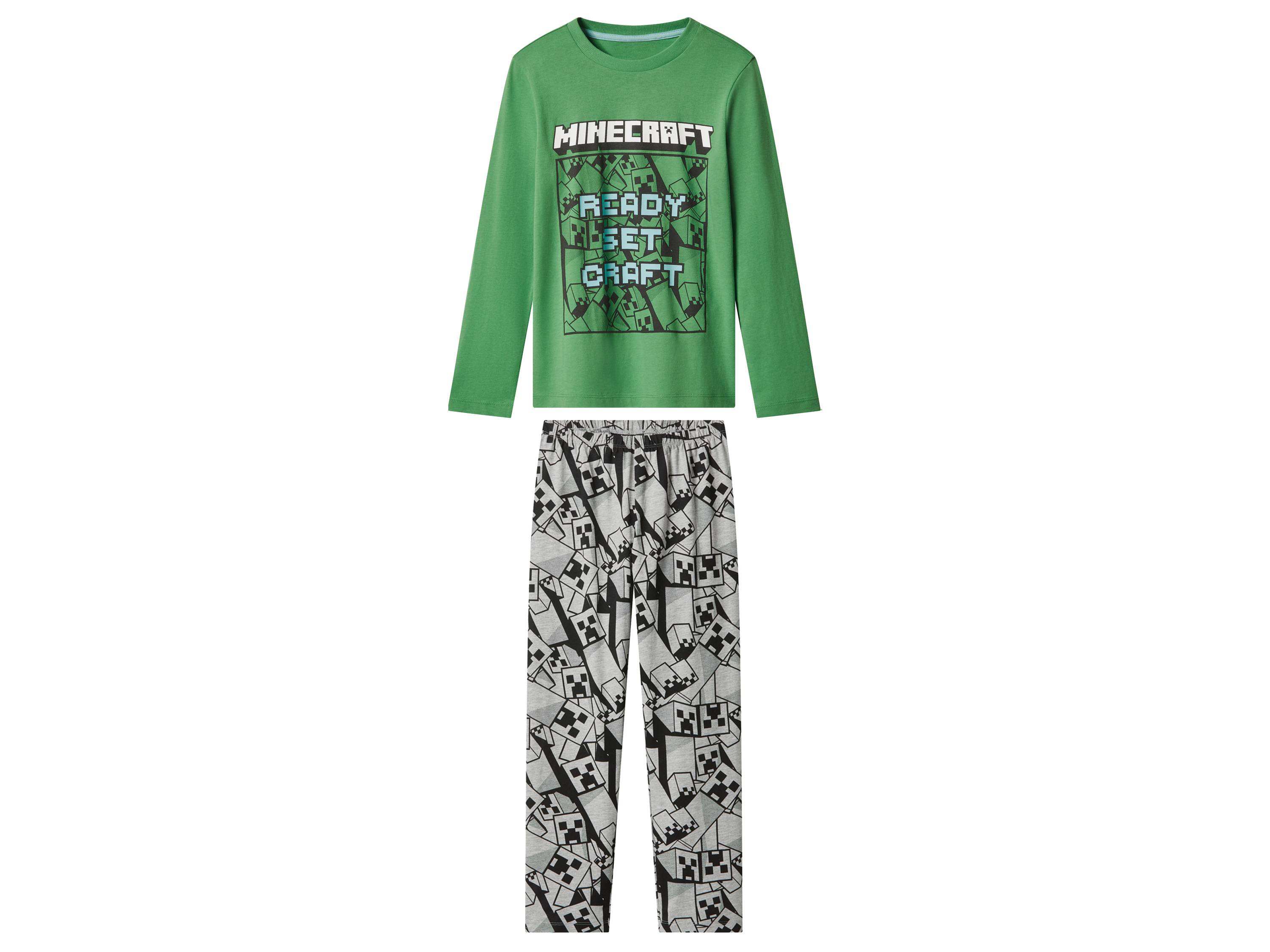 Kinder Jungen Pyjama »Minecraft« (Grün/Grau, 122/128)