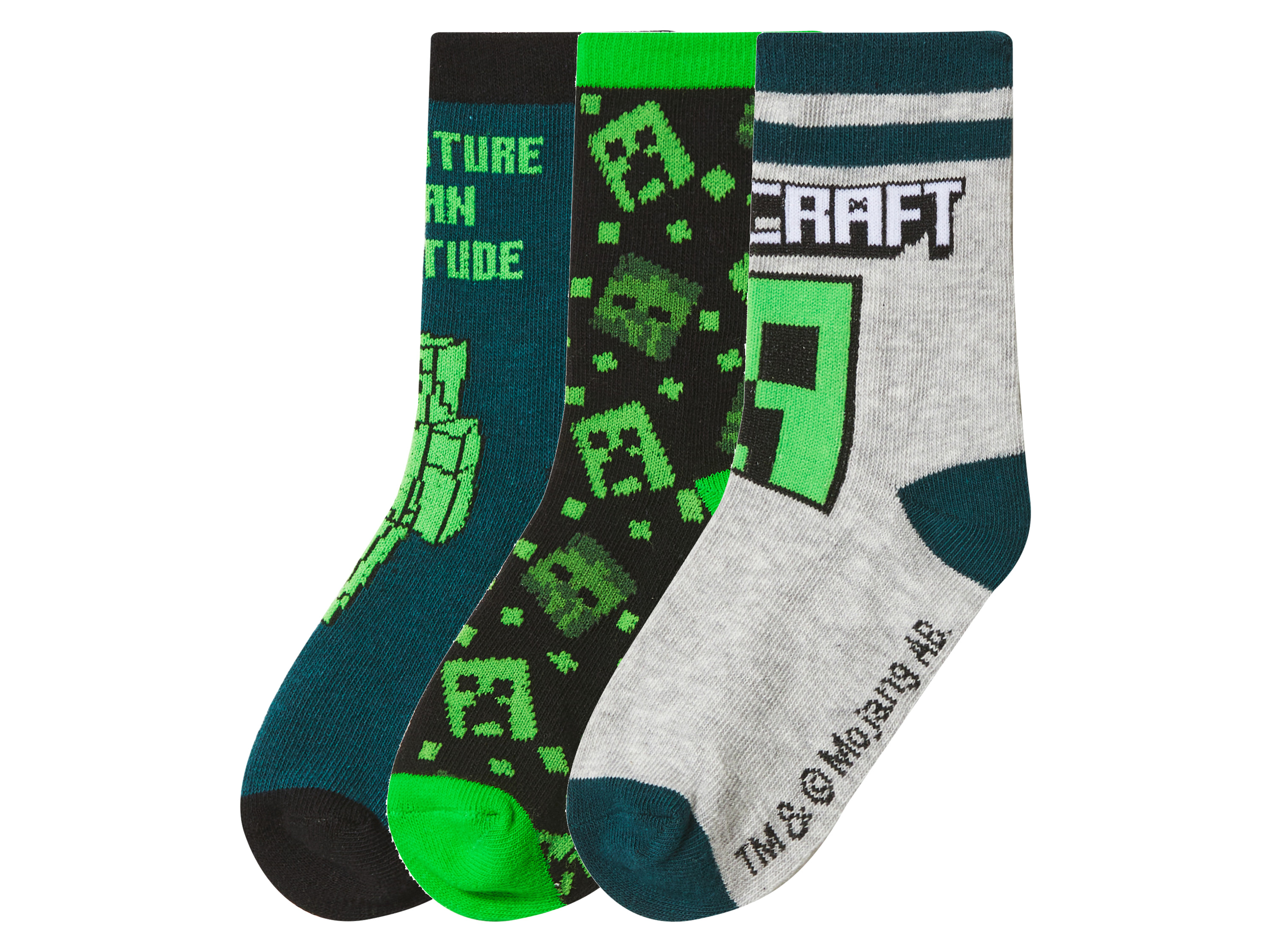 Kleinkinder/Kinder Socken, 3 Paar »Minecraft« (petrol/schwarz/grau, 23-26)