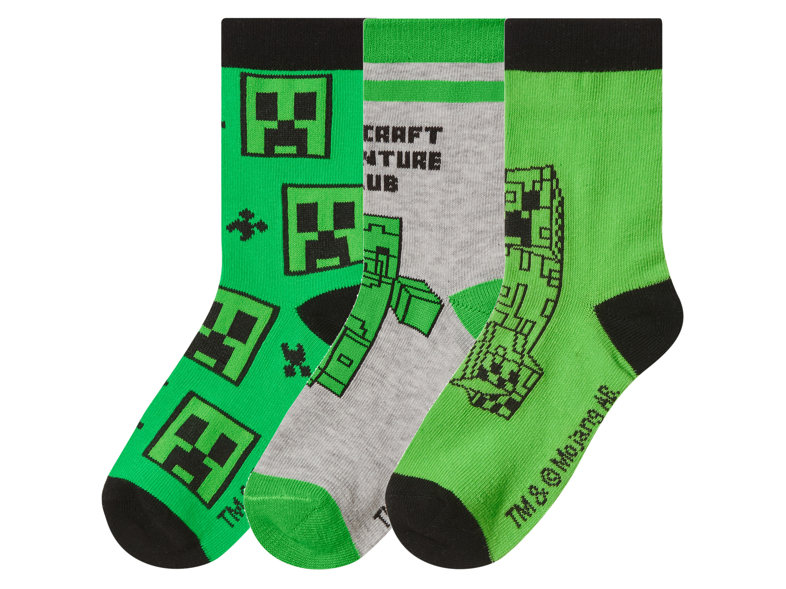 Kleinkinder/Kinder Socken, 3 Paar »Minecraft« (Grün/Grau, 31-34)