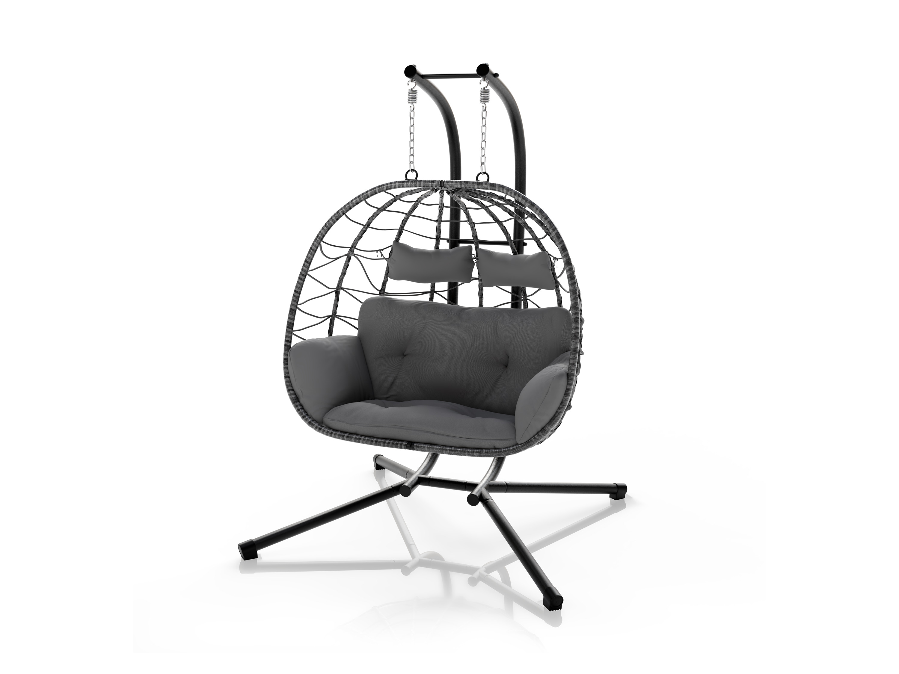 JUSKYS Doppel Hängesessel Aria aus Polyrattan mit Gestell (Grau)''