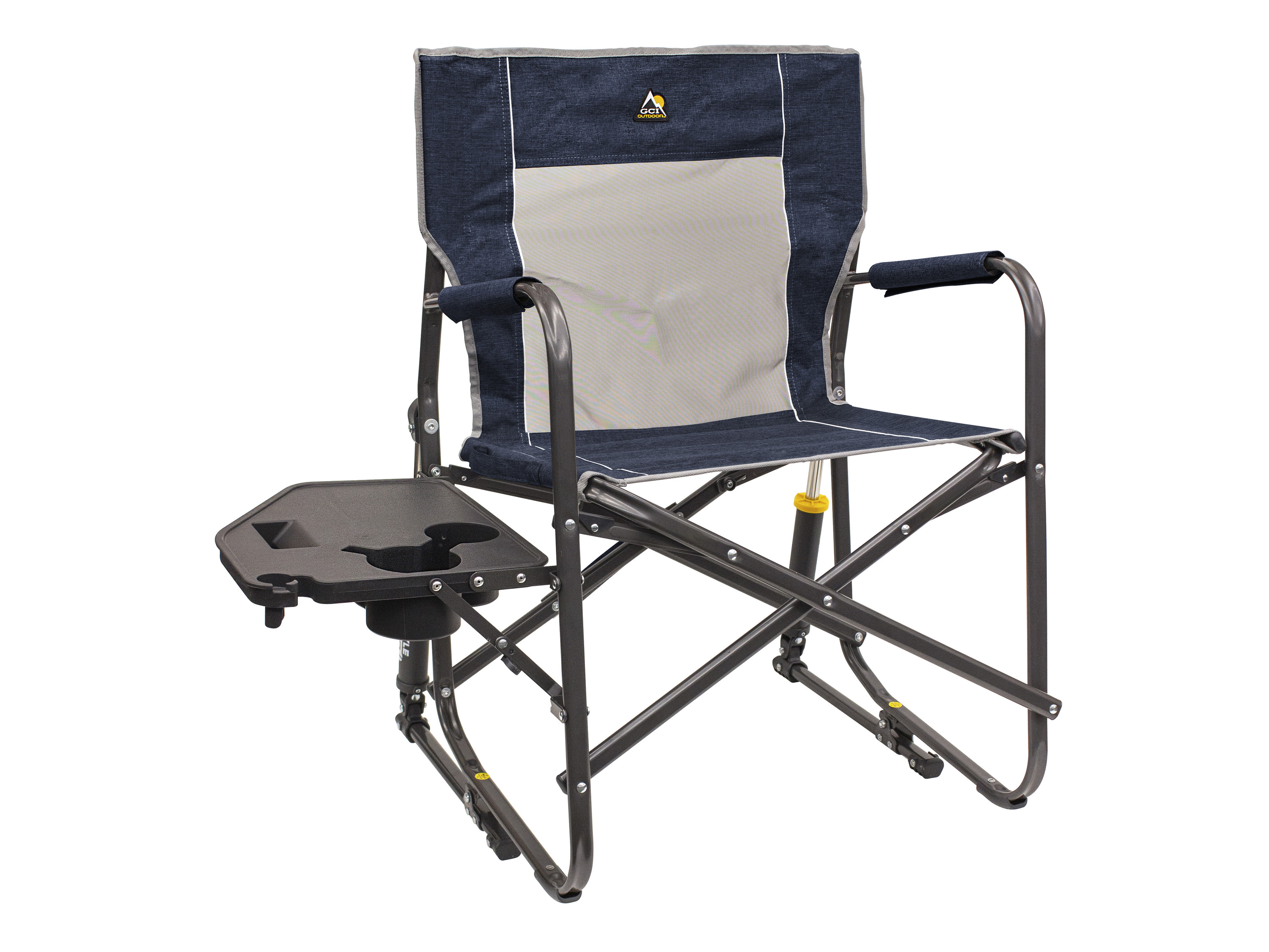 GCI Freestyle Rocker™ Campingstuhl mit Schaukelfunktion und Seitentisch (Heathered Indigo)