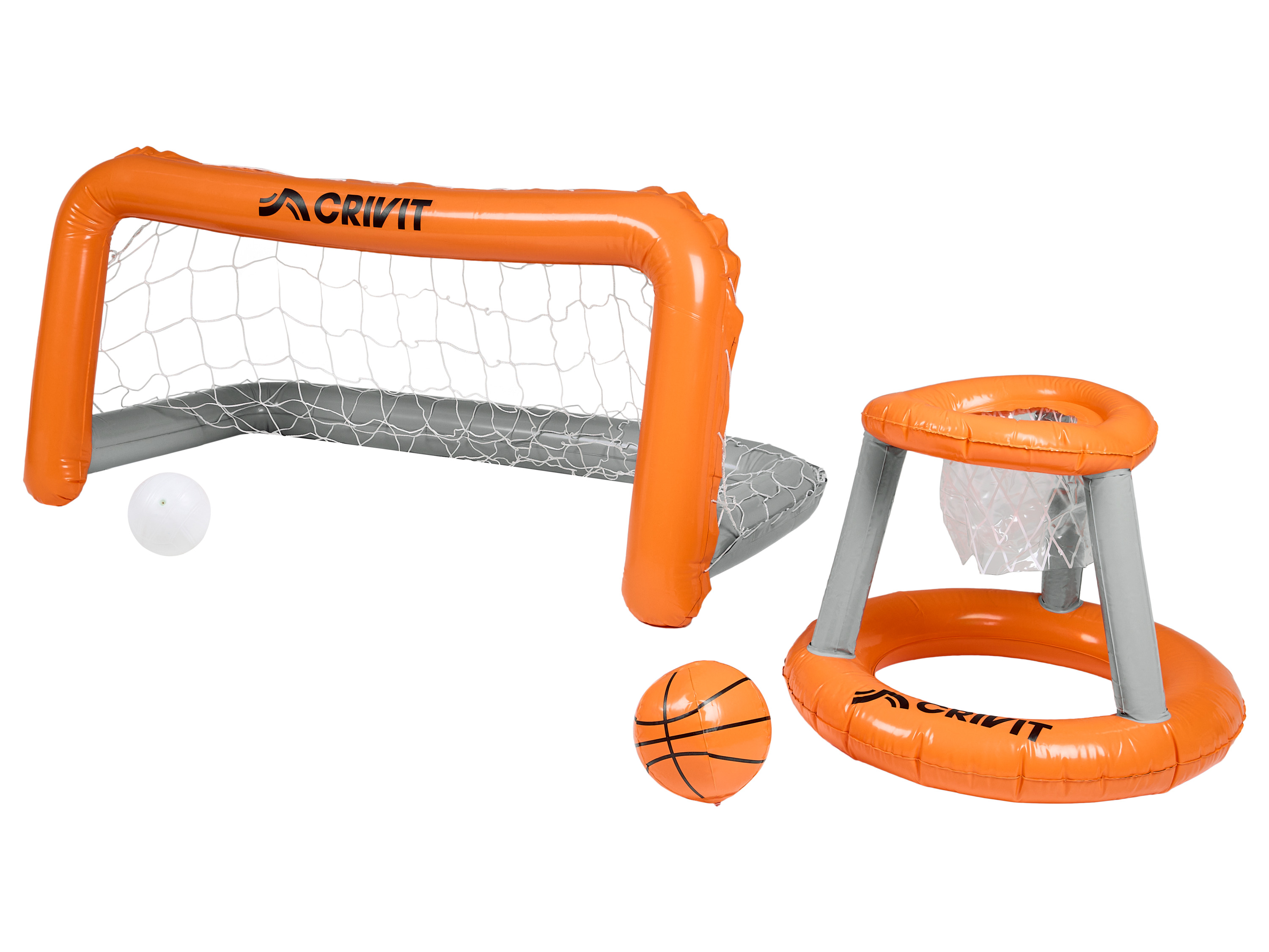 CRIVIT Aufblasbares Pool-Volleyballnetz / Aufblasbares Pool-Tor-und-Korb-Set (Tor und Basketballkorb)