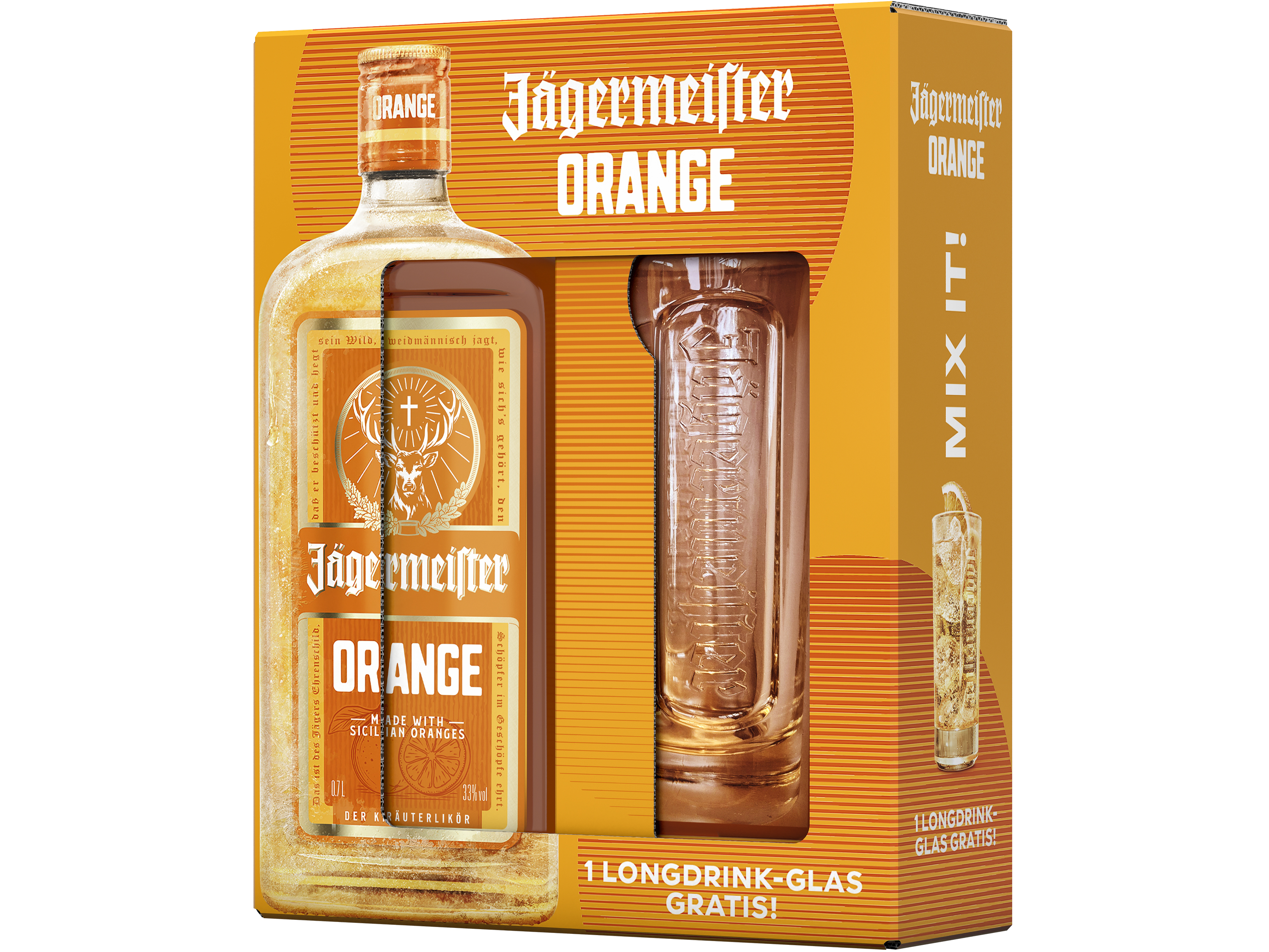 JÄGERMEISTER Orange mit Geschenkbox und Longdrinkglas 33% Vol