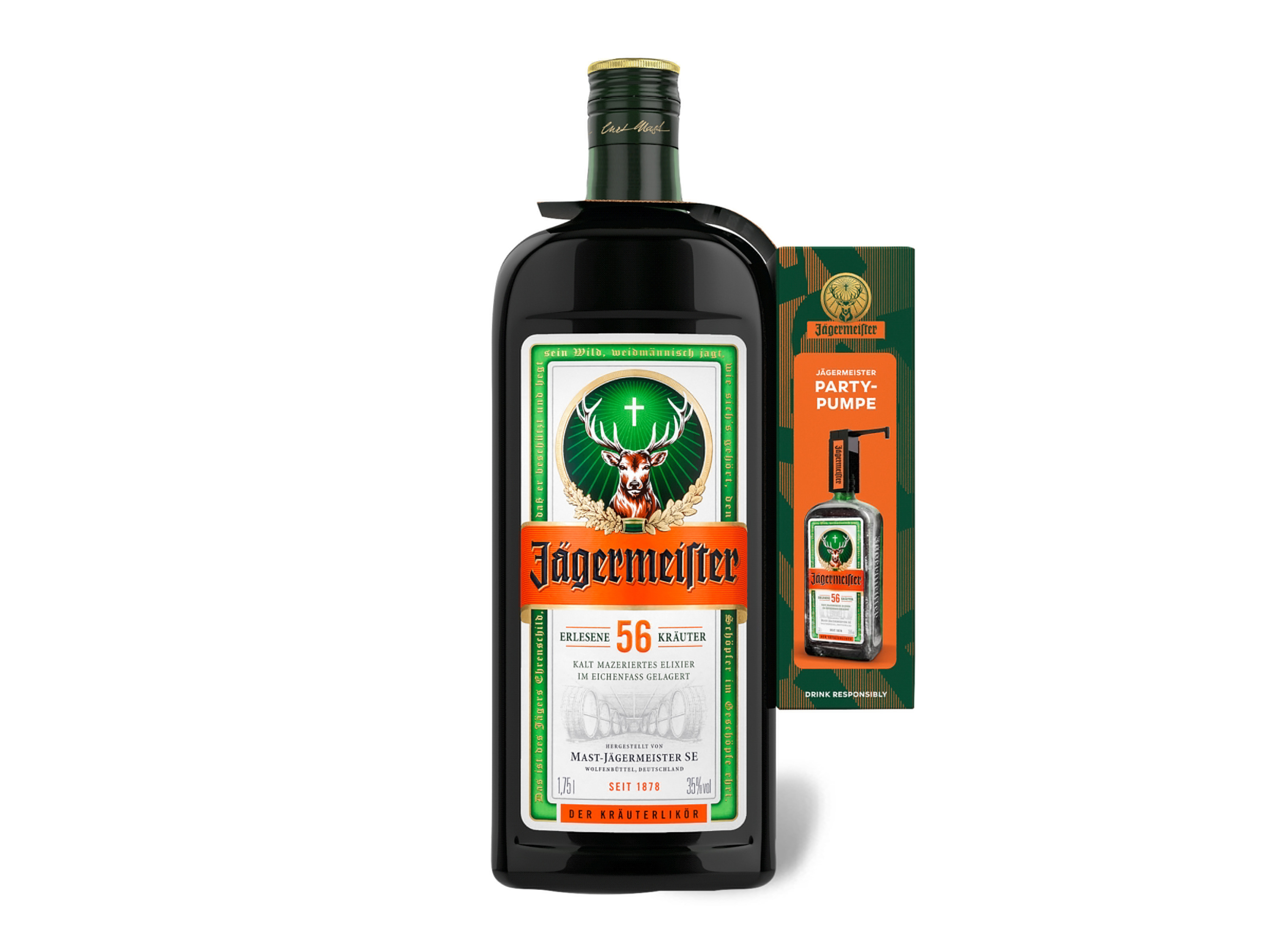 Jägermeister Kräuterlikör 1,75-l-Flasche mit Partypumpe 35% Vol