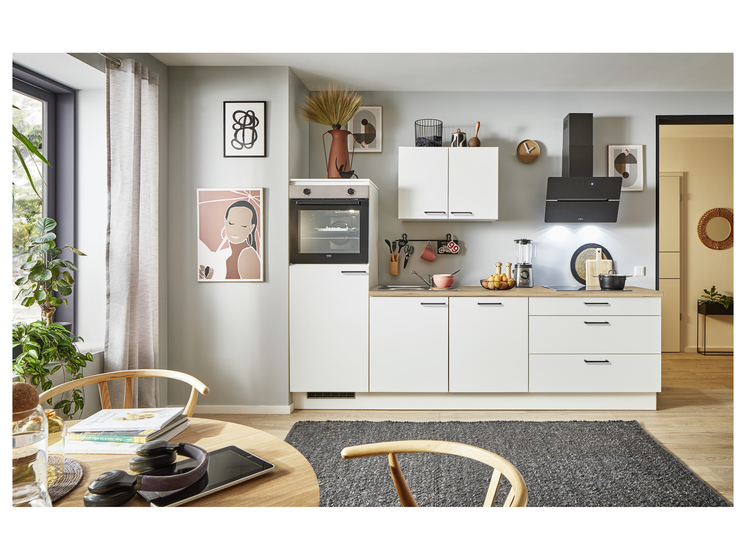 pino Küchen Küchenzeile, 270/280 cm, mit Elektrogeräten (Anschlag links, Weiß, 270 cm)