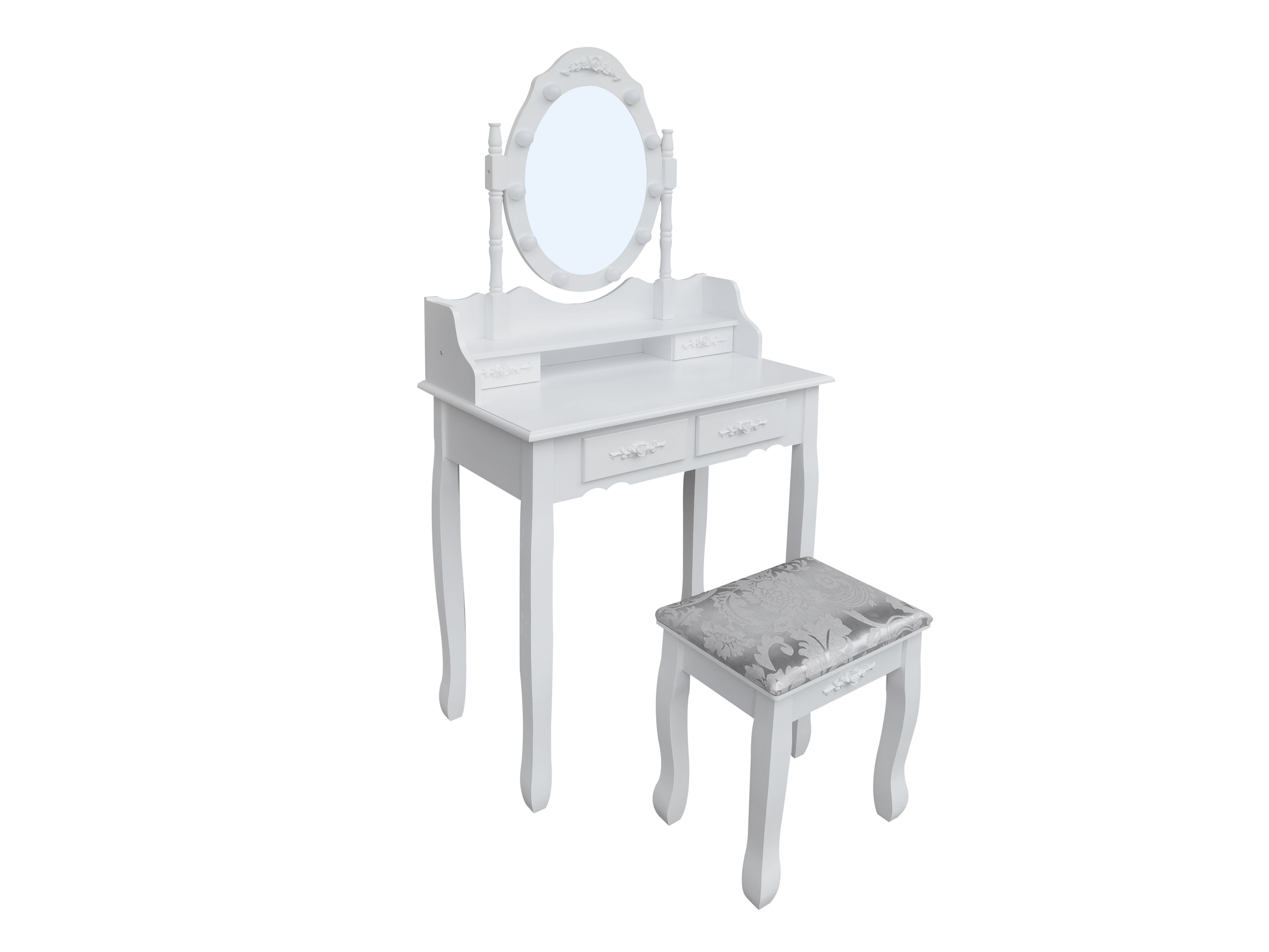 HOME DELUXE ROSY Schminktisch mit Spiegel und LED-Beleuchtung (Weiß)