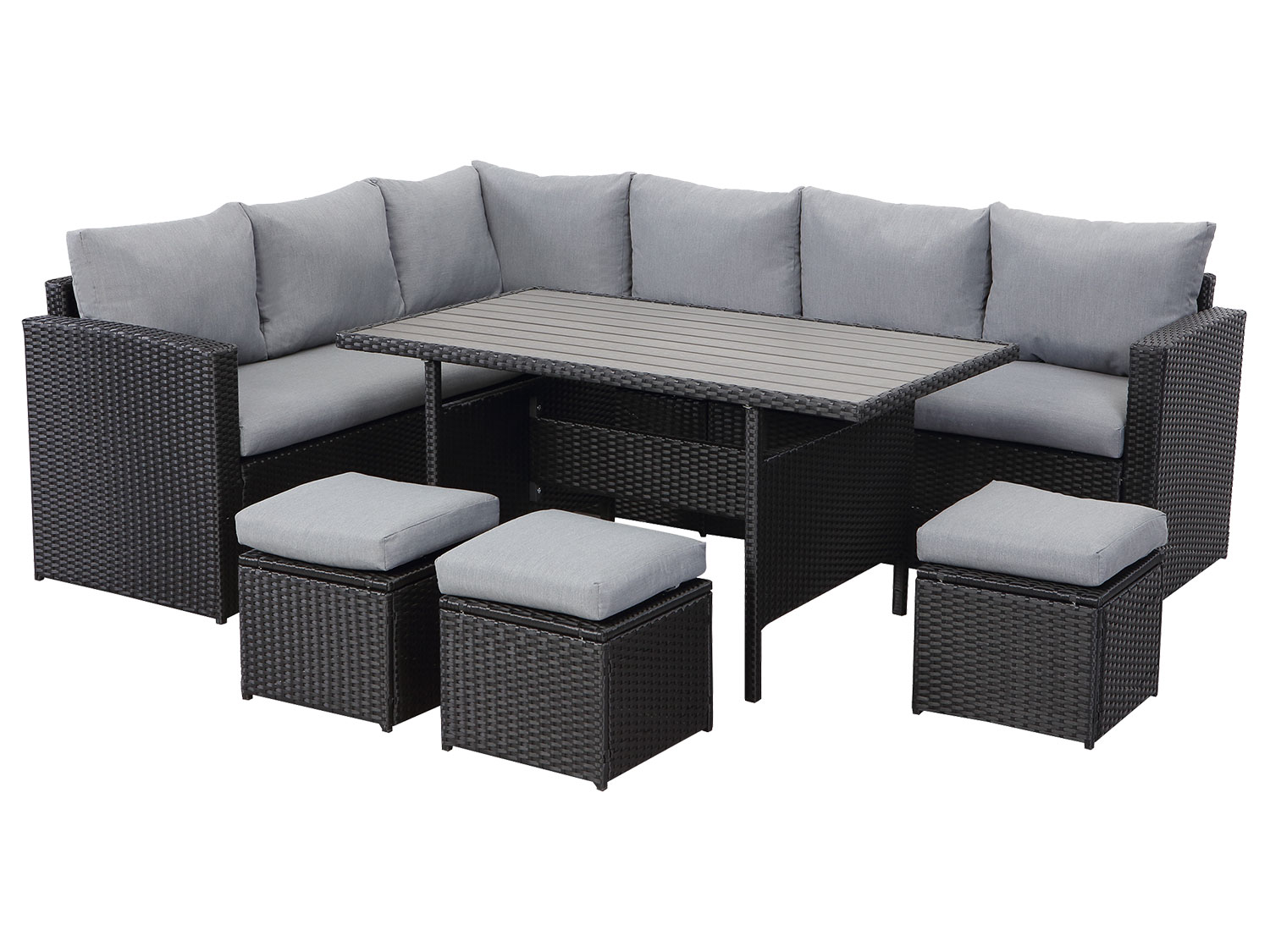 MeXo Gartenmöbel 9-Sitzer Lounge Set inkl. Polster (Schwarz & Grau)