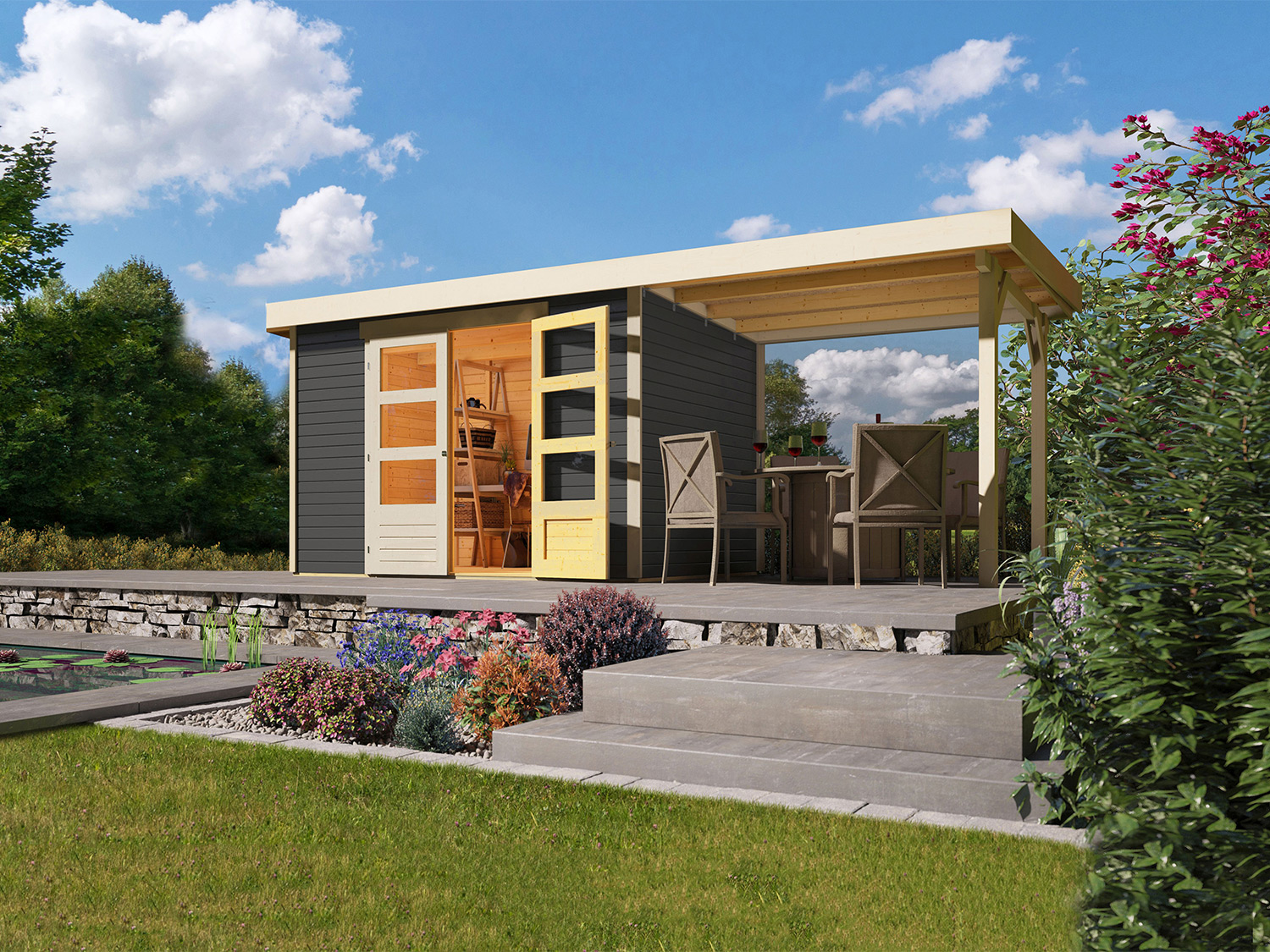 Karibu Gartenhaus Trundholm 2 (mit Boden, terragrau)