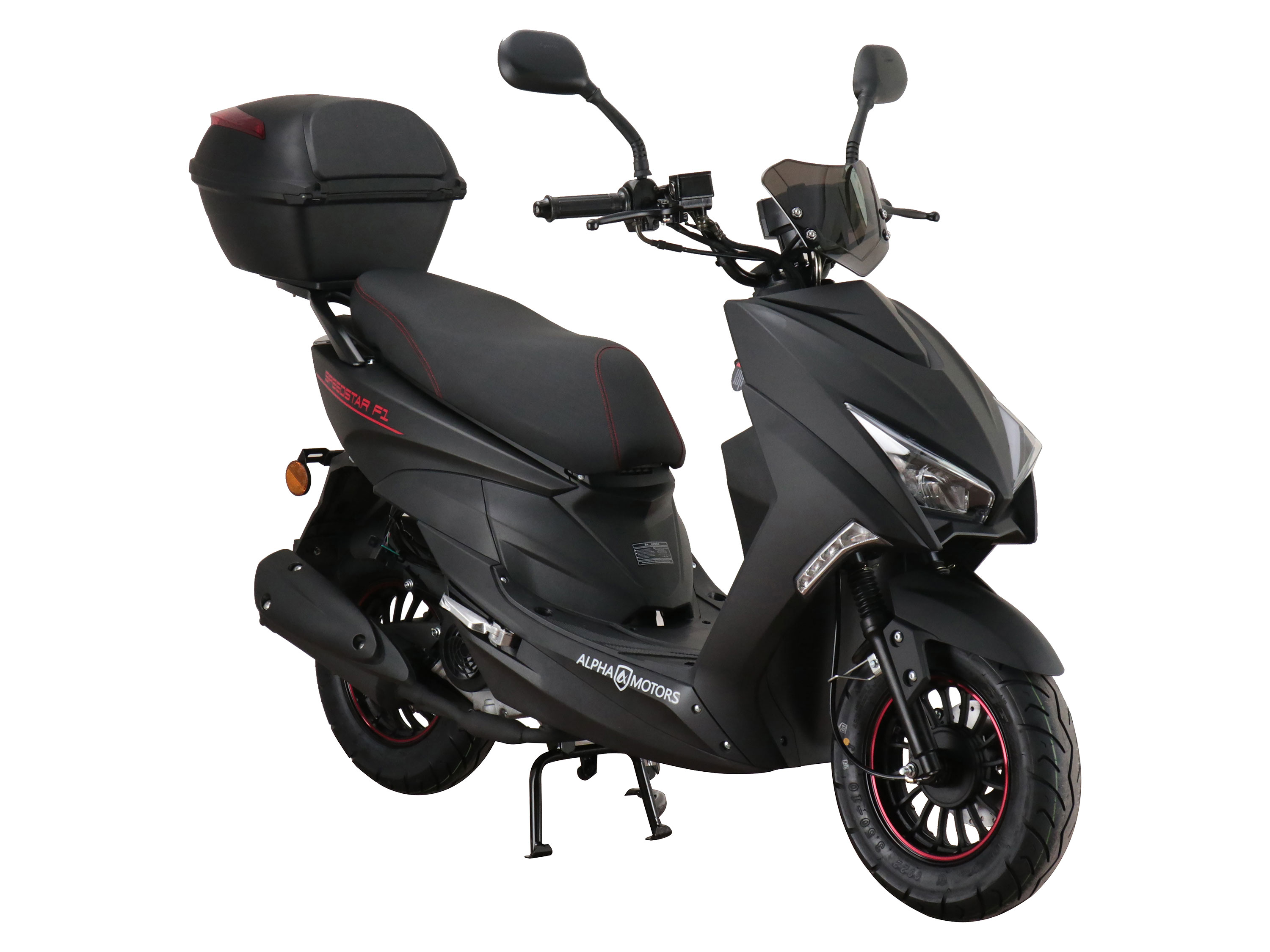 ALPHA MOTORS Mofaroller Speedstar FI 50 ccm EURO 5 mattschwarz inkl. Topcase (25 km/h)