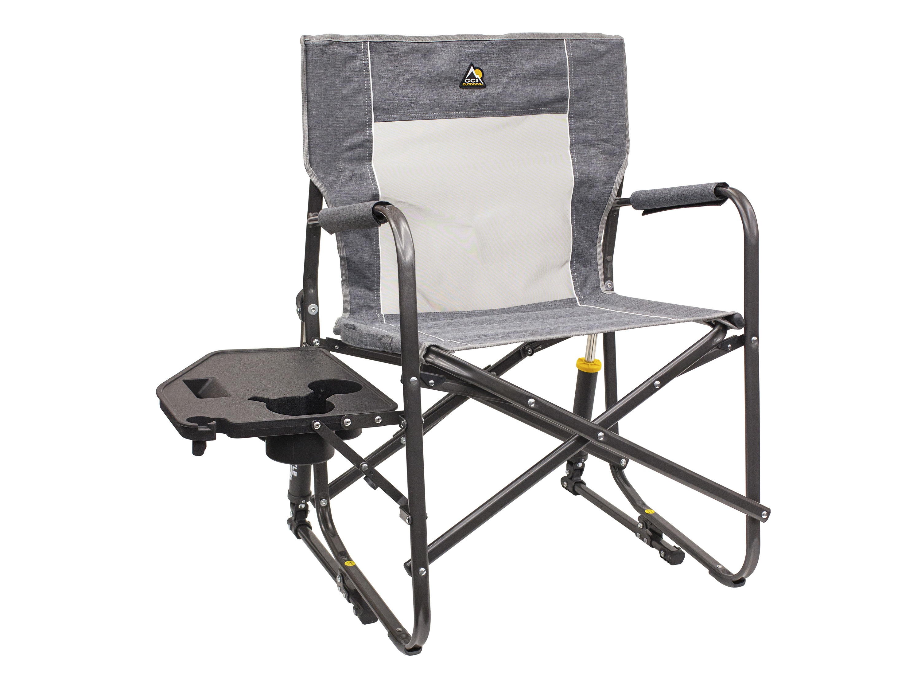 GCI Freestyle Rocker™ Campingstuhl mit Schaukelfunktion und Seitentisch (Heathered Pewter)
