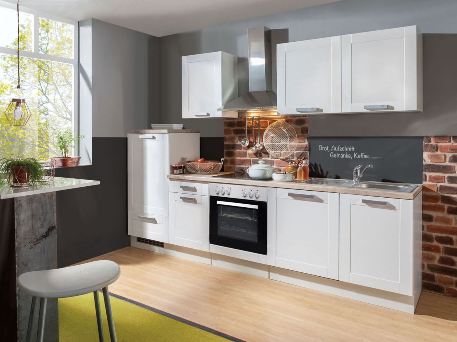 Menke Küchenblock Premium 270/280/300/310cm (ohne Geschirrspüler, 270 cm / Landhaus weiss, Frei Bordsteinkante)