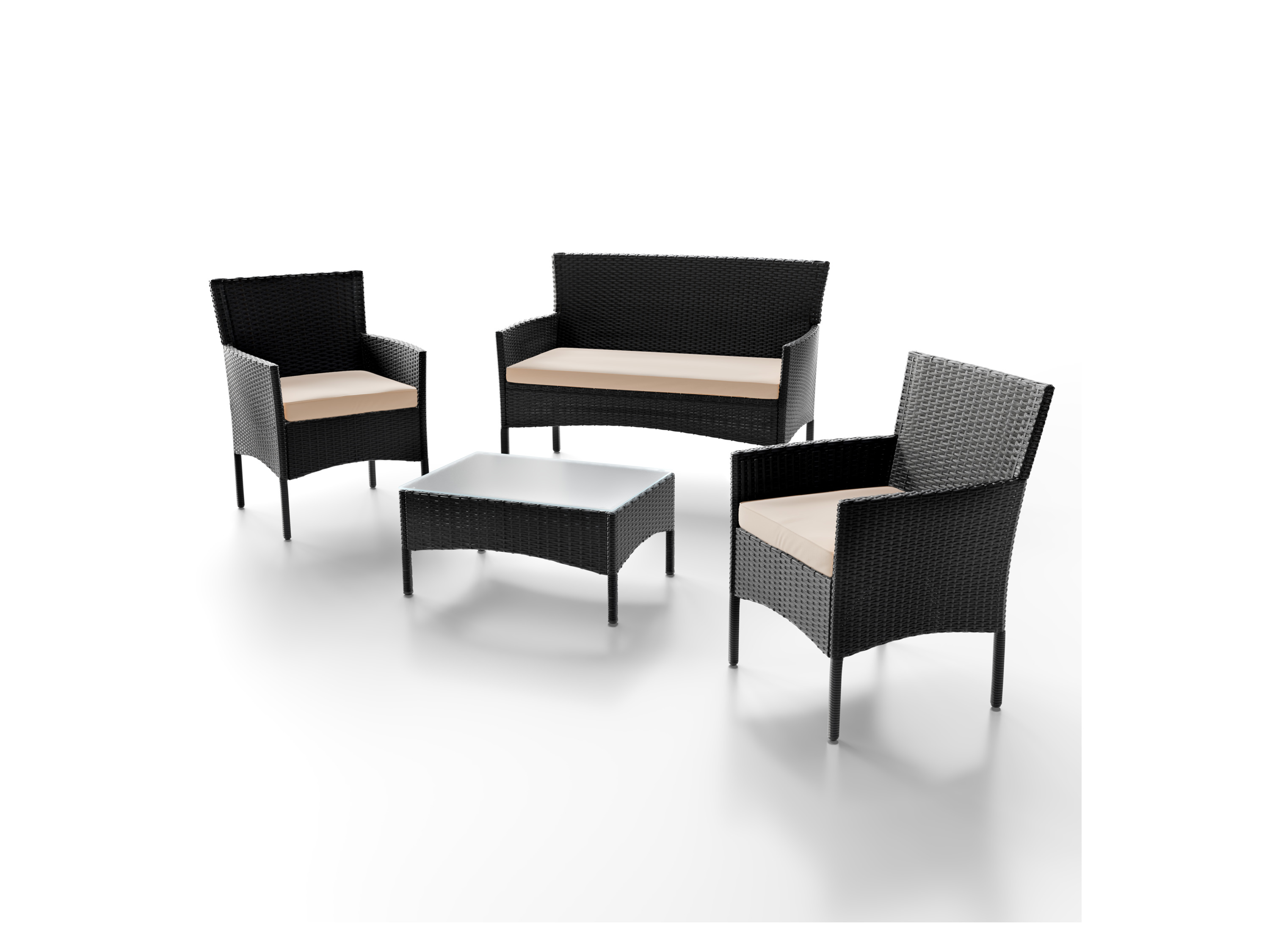 JUSKYS Polyrattan Gartenmöbel Sitzgruppe (schwarz / cremeweiße)