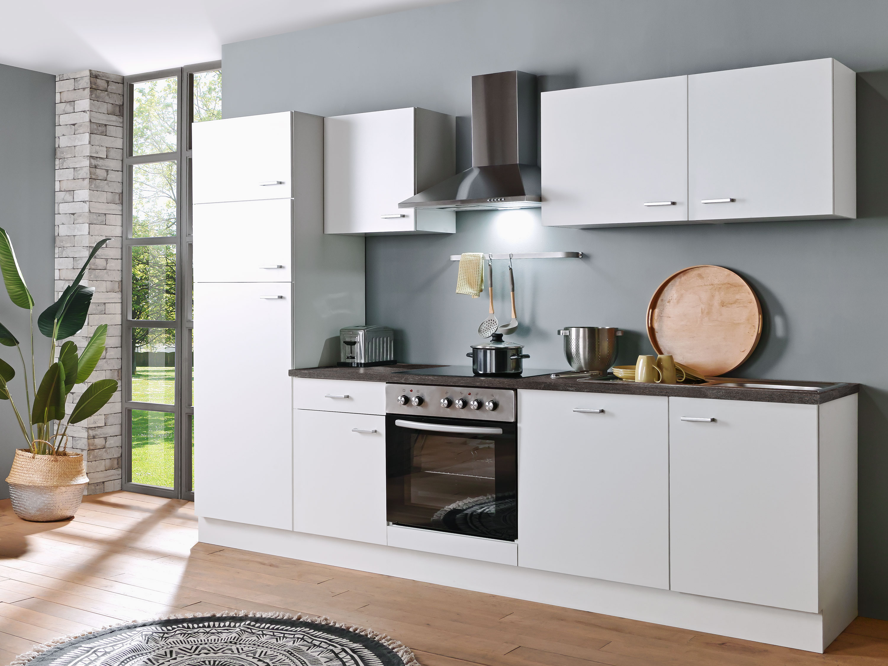 Menke Küchenblock Classic 1 (mit Geschirrspüler, 270 cm, White, Marmoroptik, frei Verwendungsstelle)