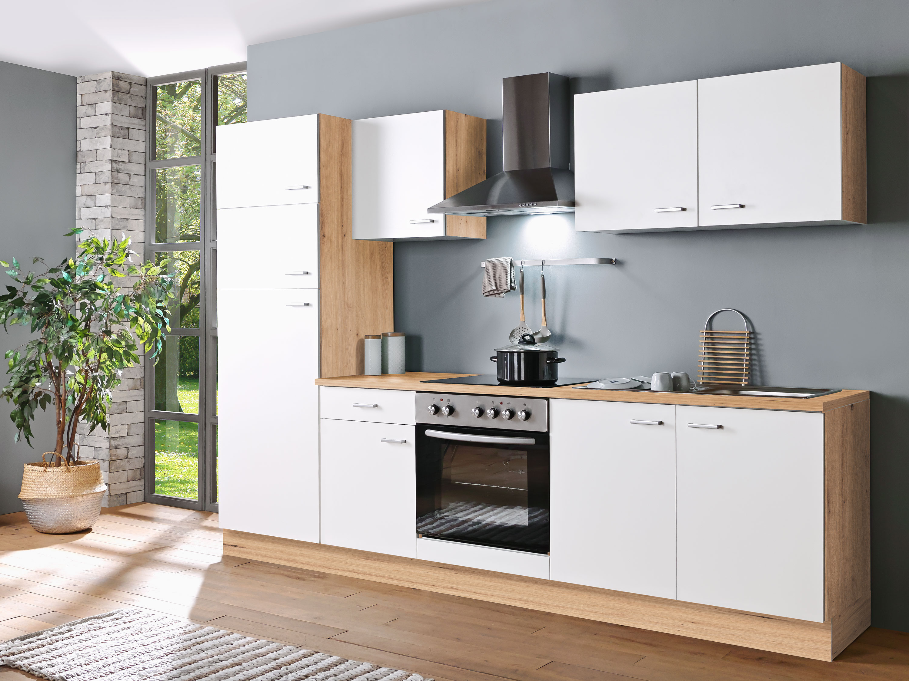 Menke Küchenblock Classic 1 (ohne Geschirrspüler, 270 cm, Artisan, Weiß, Frei Bordstein)