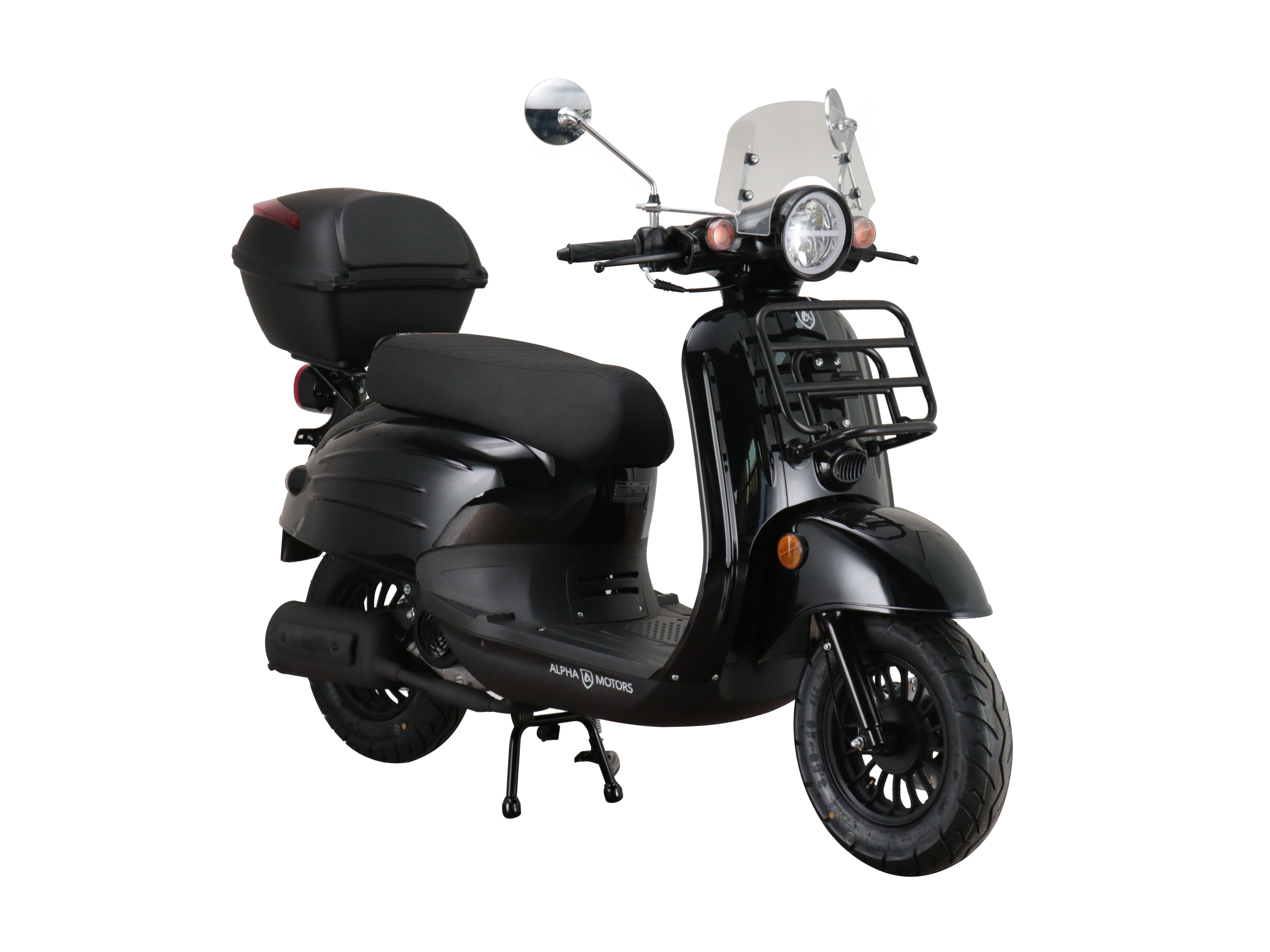 Alpha Motors Motorroller Adria 50 ccm EURO 5 inkl. Windschild und Topcase (Schwarz, 45 km/h)