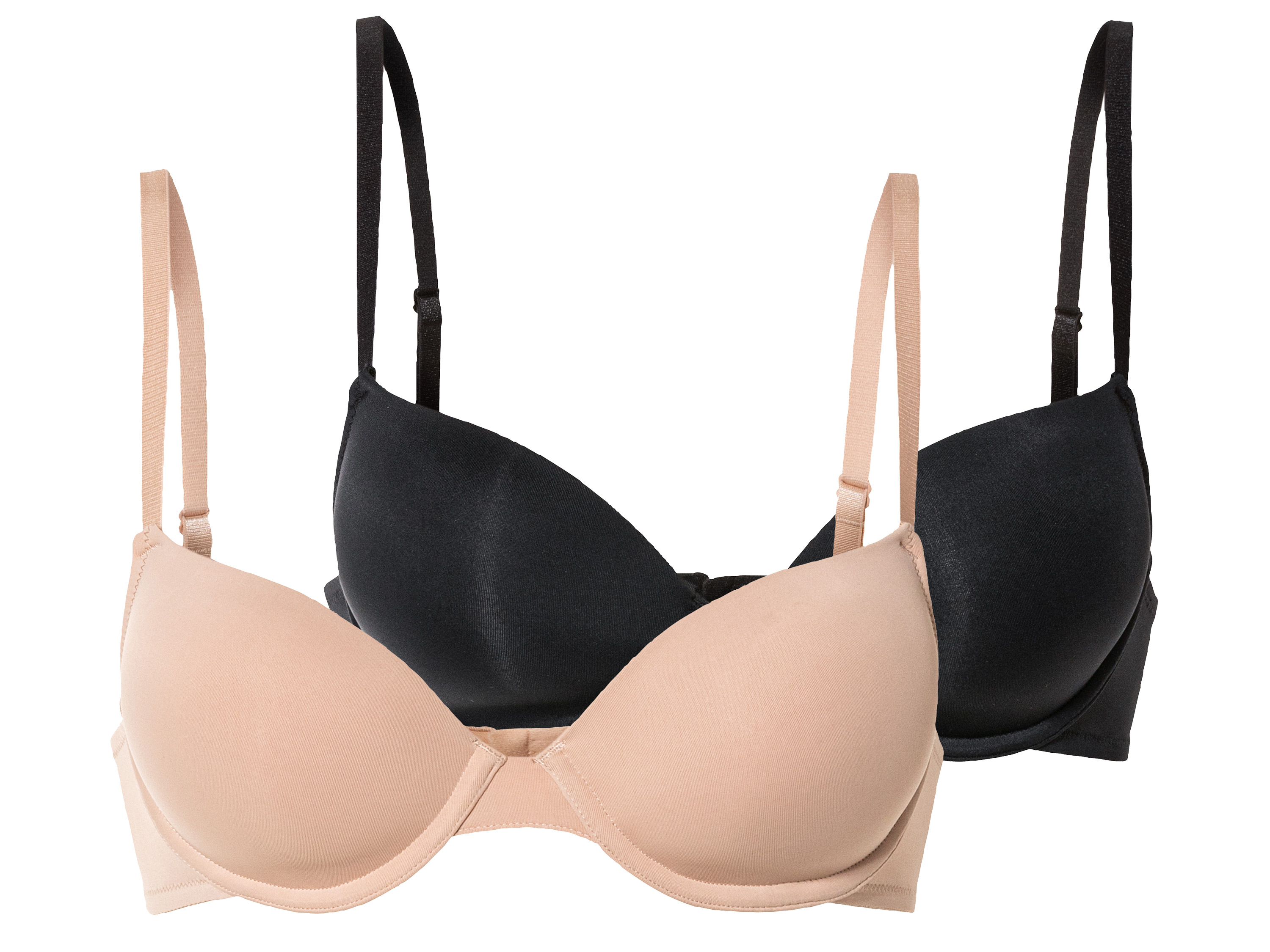 esmara® Damen Bügel BHs 2er Set (75B, schwarz/beige)