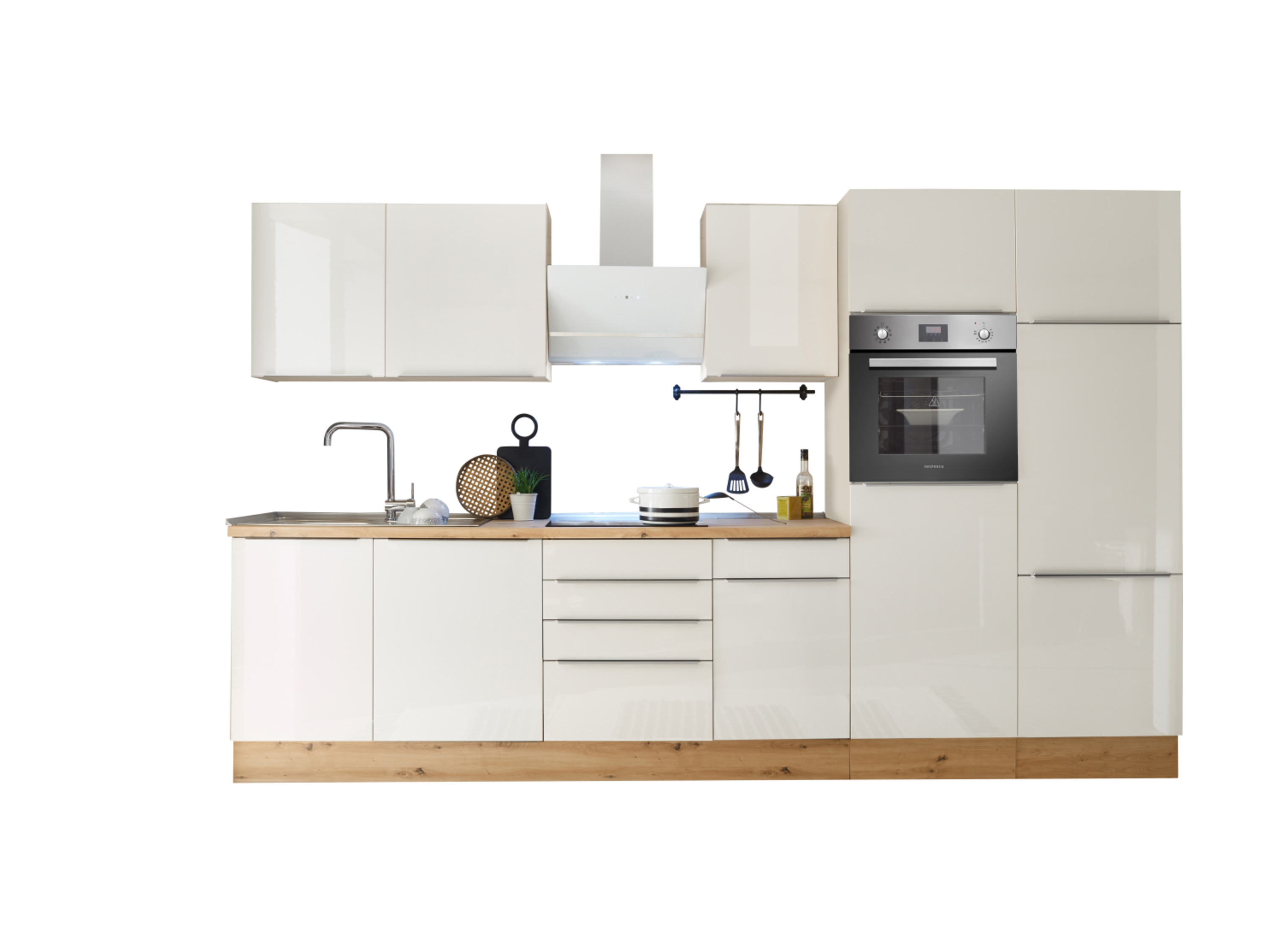 Respekta Marleen Küchenblock (Backofen, KühlKombi, Weiß, 340 cm)