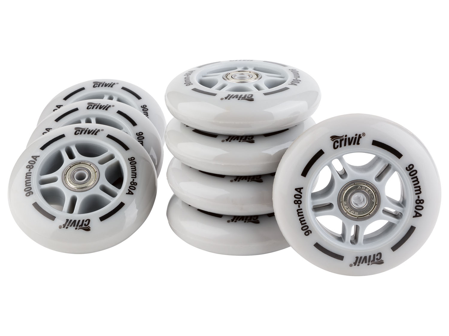 CRIVIT Inliner Rollen mit Kugellager 8er Set / LED Rollen 4er Set (90mm)