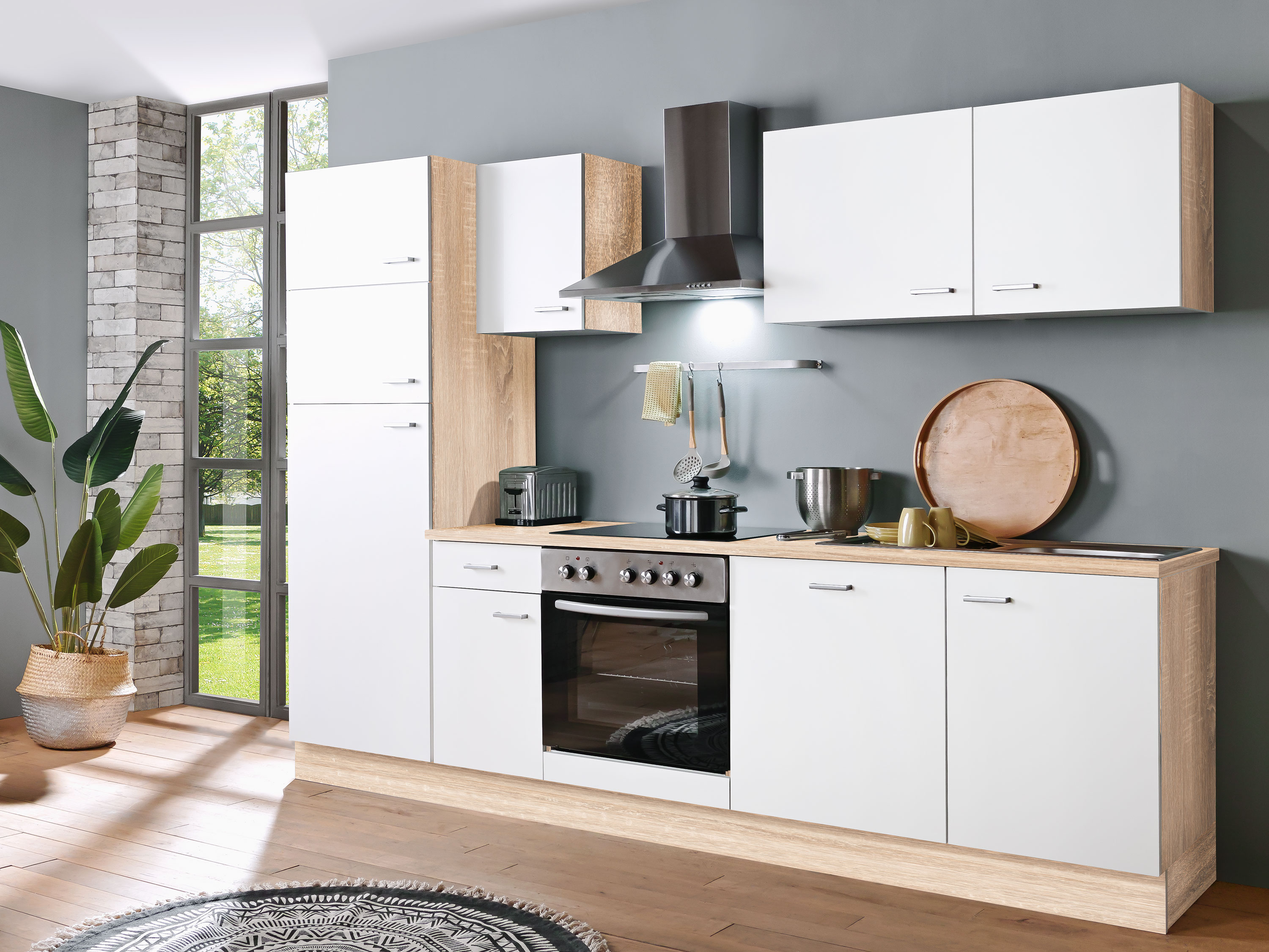 Menke Küchenblock Classic 1 (mit Geschirrspüler, 270 cm, Weiß, Frei Bordstein)