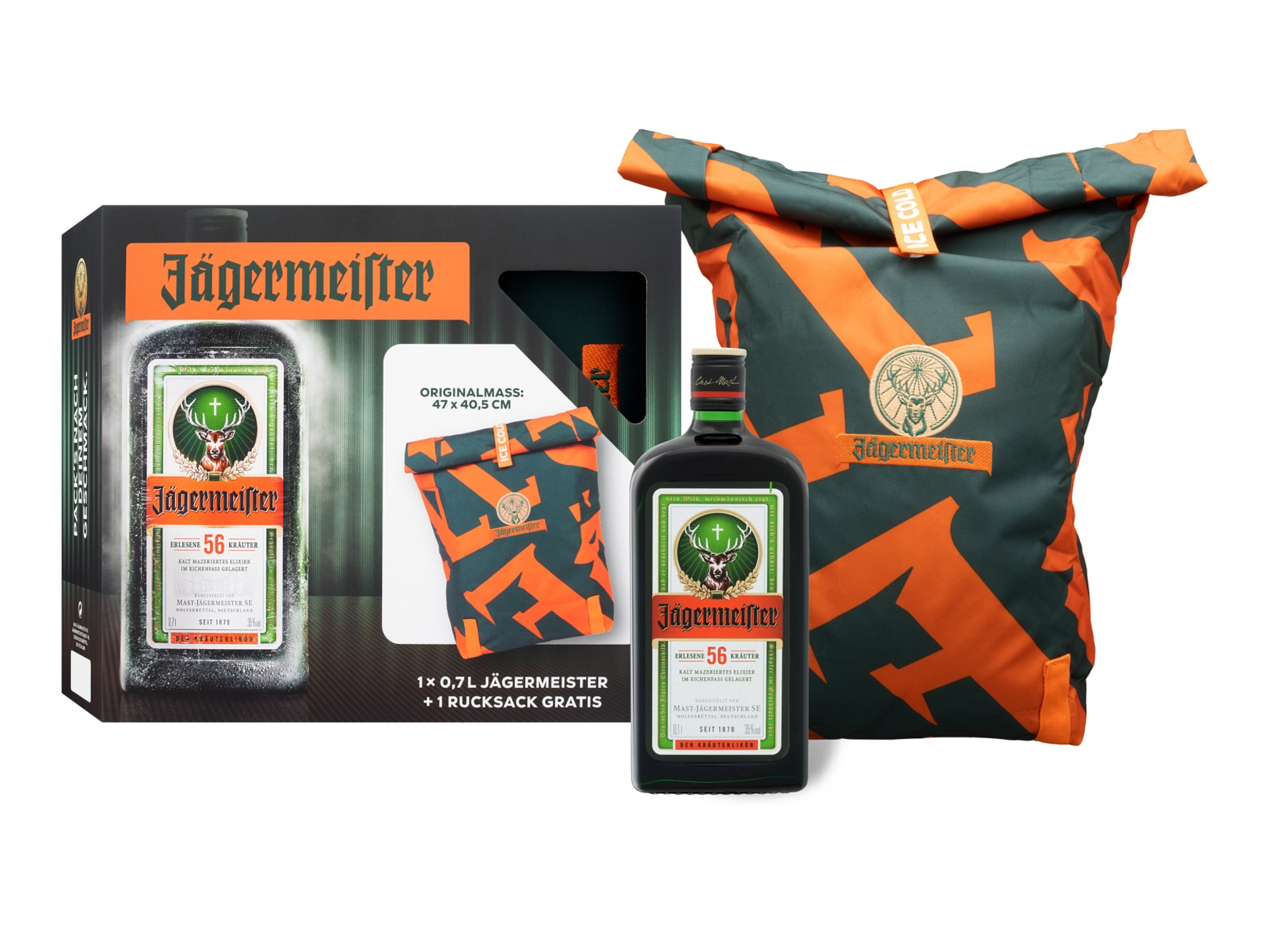 JÄGERMEISTER Kräuterlikör mit Geschenkbox und Rucksack 35% Vol''
