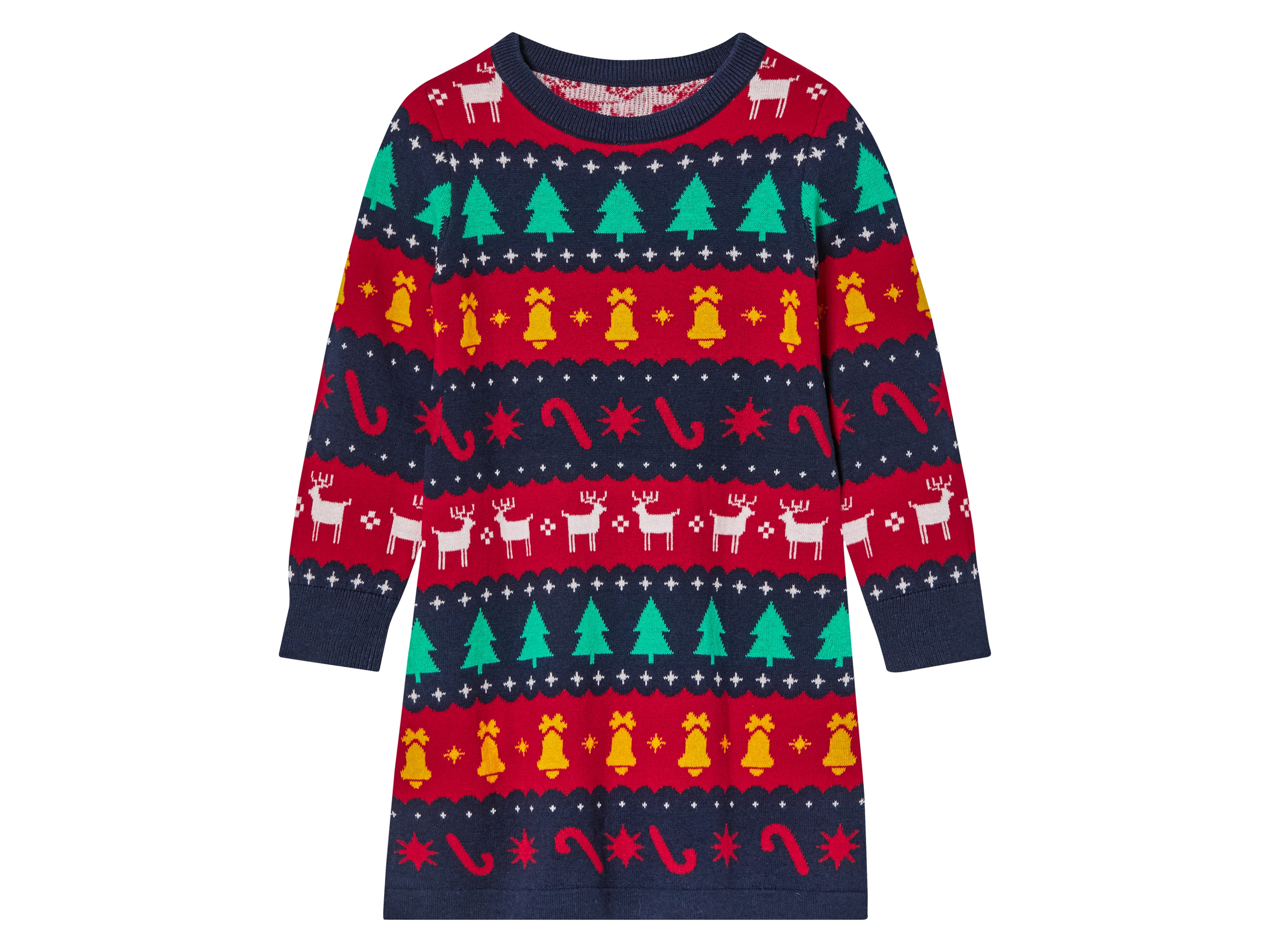 lupilu® Kleinkinder Mädchen Strickkleid Weihnachten (98/104, Streifen/navy/rot)''