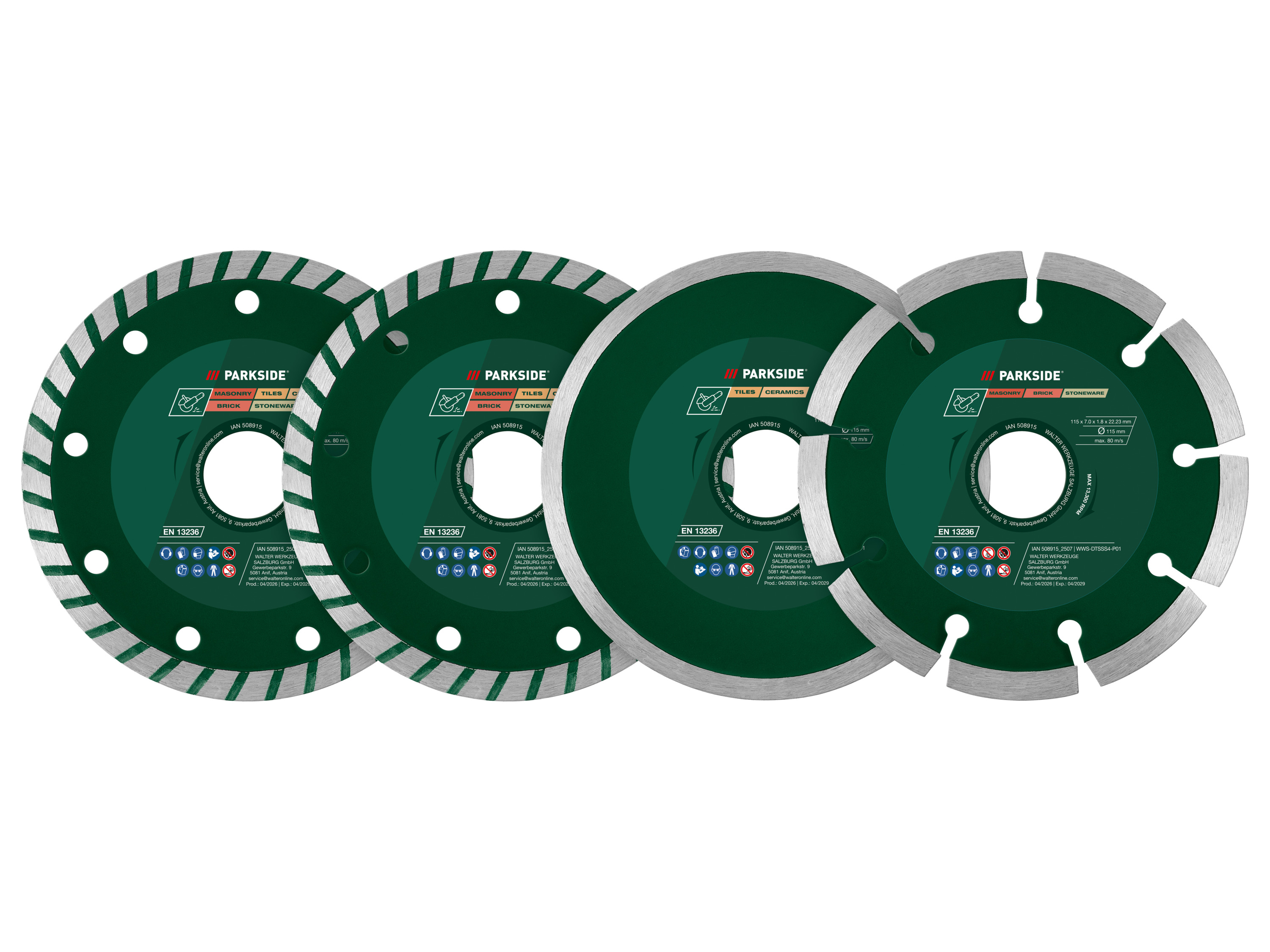 PARKSIDE® Diamant-Trennscheiben / Metall-Trennscheiben, Ø 115 mm (Diamant Trennscheiben 4-tlg.)''