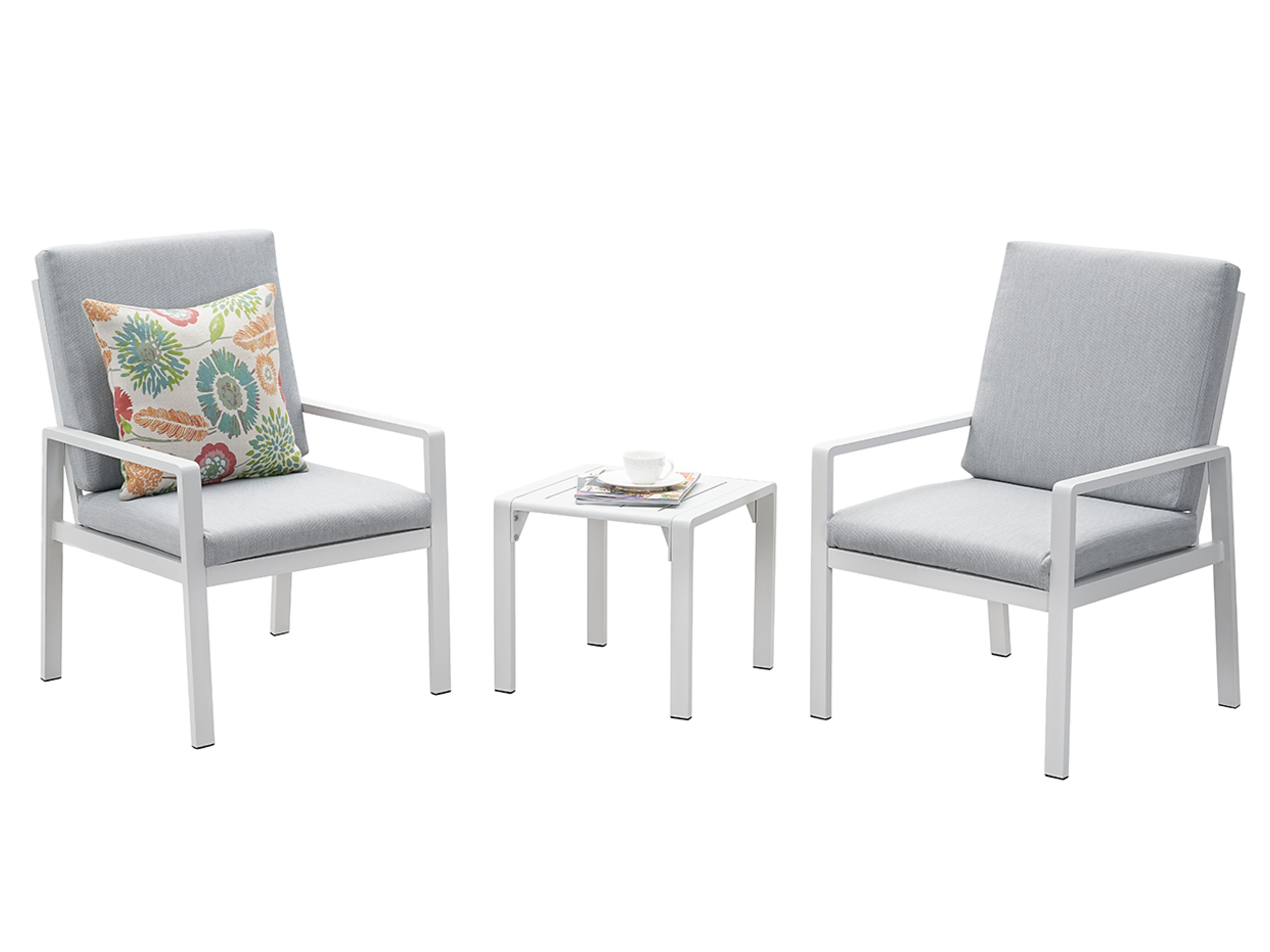 MEXO Gartenmöbel »Dining Set Rom«, inkl Polster (2-Sitzer, Weiß / Hellgrau)