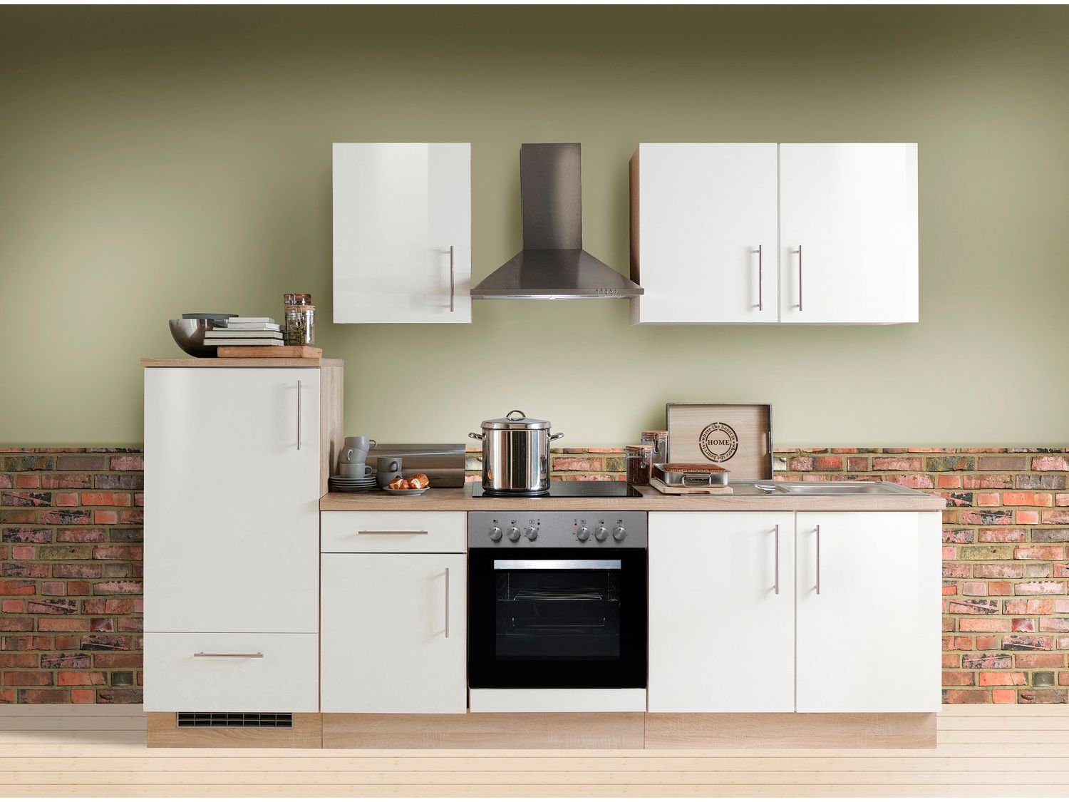 Menke Küchenblock Premium 270/280/300/310cm (ohne Geschirrspüler, 270 cm / Weiss glanz, frei Verwendungsstelle)