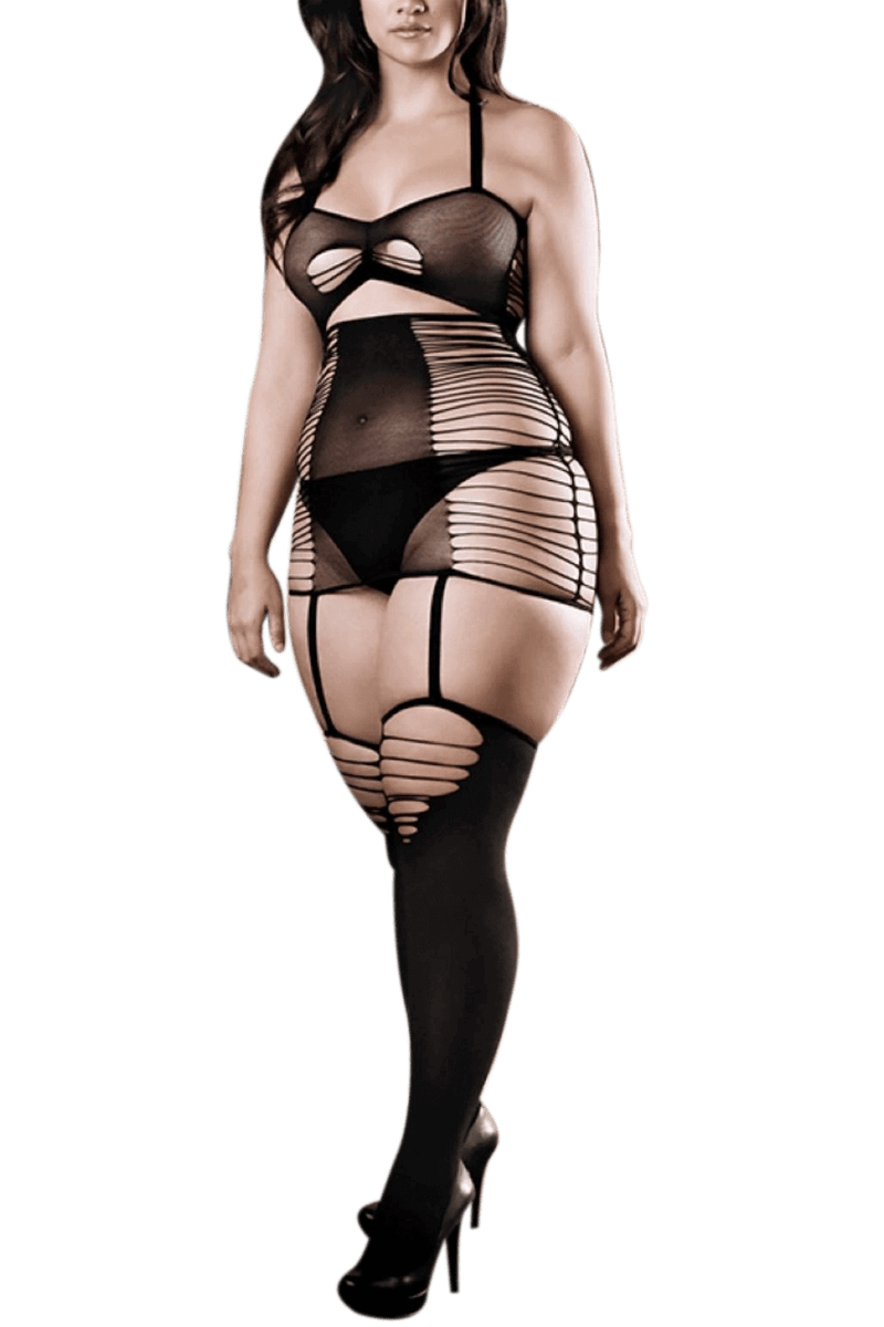 Straps-Bodystocking mit Cut-Outs Plus Size