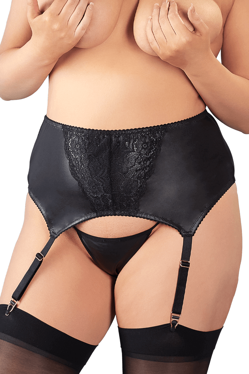 Wetlook Strapsgürtel mit String Plus Size