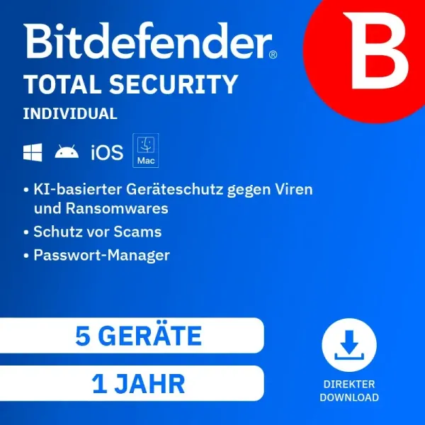Bitdefender Total Security Individual 2026 (Jahr(e): 1 Jahr)