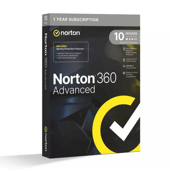 Norton 360 Advanced 10 Devices / 1 Year 200 GB - No subscription