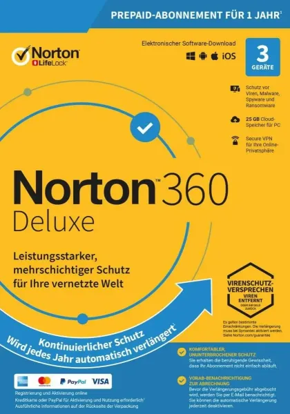 Norton 360 Deluxe - 25 GB - Kein Abo (Gerät(e): 3 Geräte)