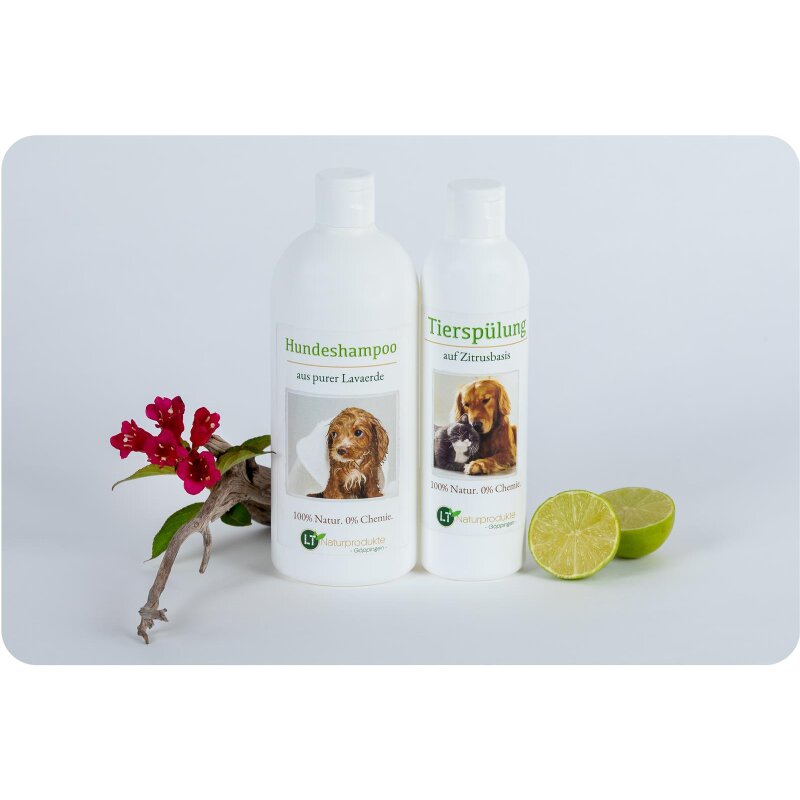 Pflegeset für Hunde | MAXI Sparpaket mit Shampoo & Pflegespülung | sanfte Fellpflege ohne Chemie & Seife | gegen Juckreiz | hypoallergen | 500 ml & 250 ml | für Kurz- und Langfell