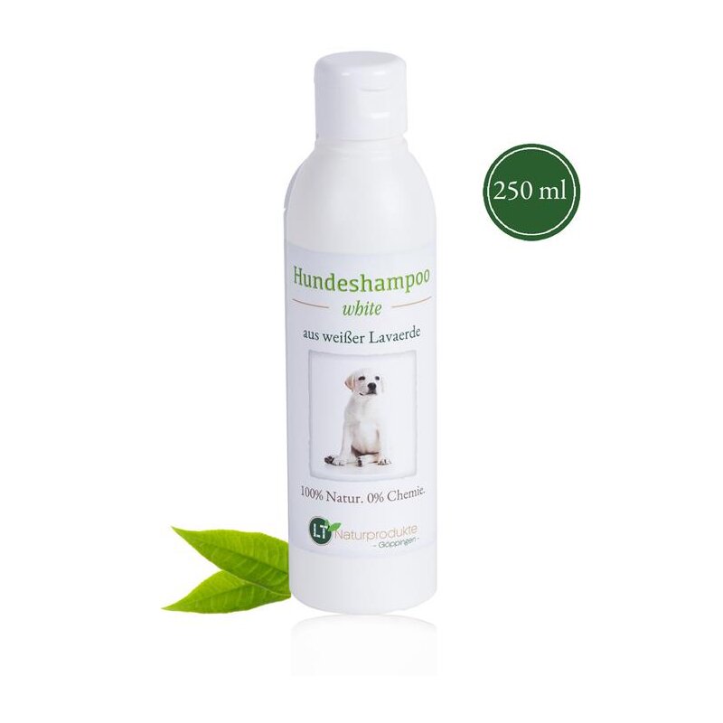 Hundeshampoo WHITE | Bio | sanfte Pflege für weißes Fell ohne Chemie & Seife | gegen Juckreiz | hypoallergen | mit original weißer Lavaerde | 250 ml