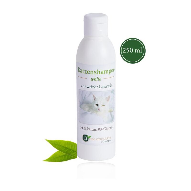 Katzenshampoo WHITE | Bio | sanfte Pflege für weißes Fell ohne Chemie & Seife | gegen Juckreiz | hypoallergen | mit original weißer Lavaerde | 250 ml