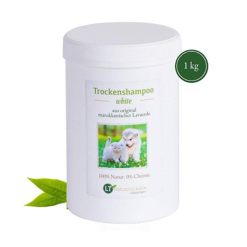 Trockenshampoo für Hunde und Katzen WHITE | speziell für weißes Fell / Kurzhaar | mit weißer marokkanischer Lavaerde | zur chemiefreien Fellpflege | 1 kg