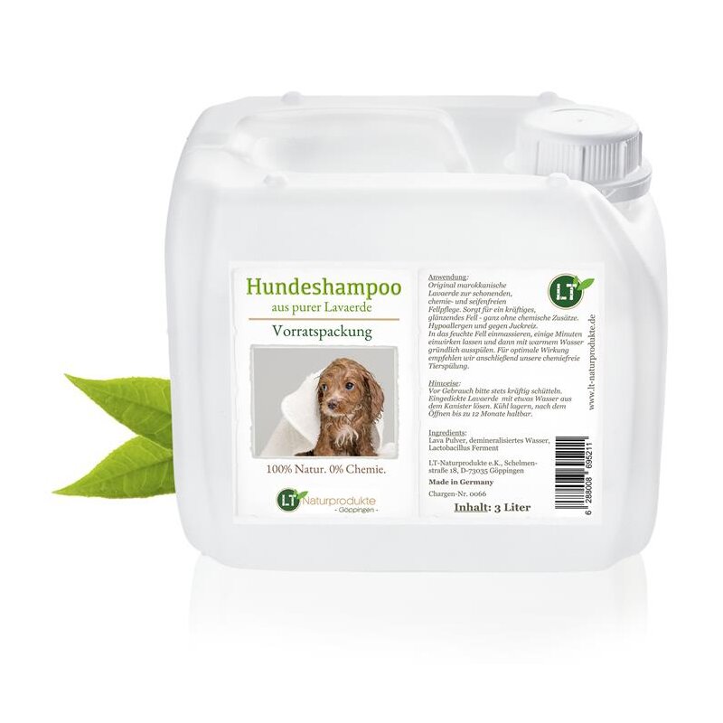 Hundeshampoo Vorratspackung | Bio | 3 Liter für Züchter, Hundefriseure, Professionals | gegen Juckreiz | hypoallergen | mit original marokkanischer Lavaerde