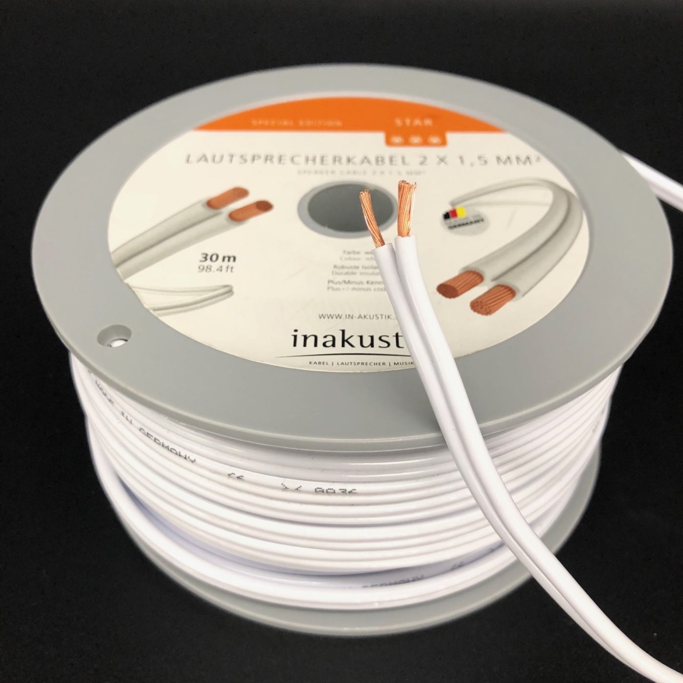 Inakustik Star Serie 2x1,5mm² Lautsprecherkabelrolle 30,0 m Weiß