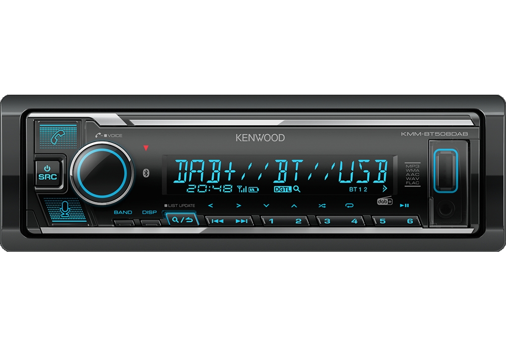 Kenwood KMM-BT508DAB 1-DIN Autoradio mit DAB+ / Bluetooth / Amazon Alexa / iPod / iPhone / Android / Laufzeitkorrektur< / font>< / font>