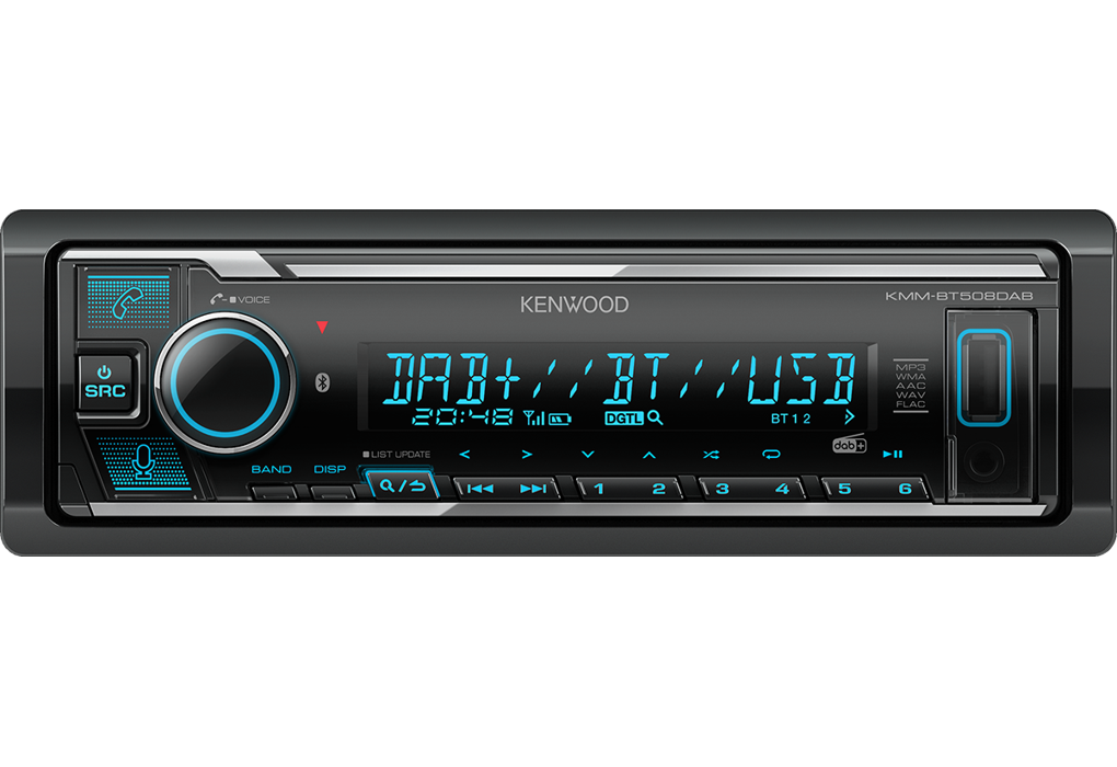 Kenwood KMM-BT508DAB 1-DIN Autoradio mit DAB+ / Bluetooth / Amazon Alexa / iPod / iPhone / Android / Laufzeitkorrektur< / font src=