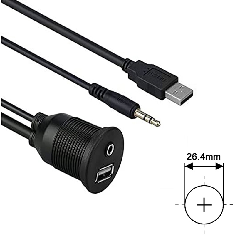 Ampire XUX060 USB-A 2.0/AUX Einbaubuchse, 3.5mm Klinke, 60cm NEU