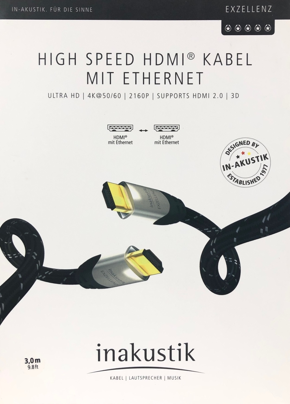Inakustik Exzellenz High-Speed HDMI-Kabel mit Ethernet 3,0 m | Auspackware wie Neu