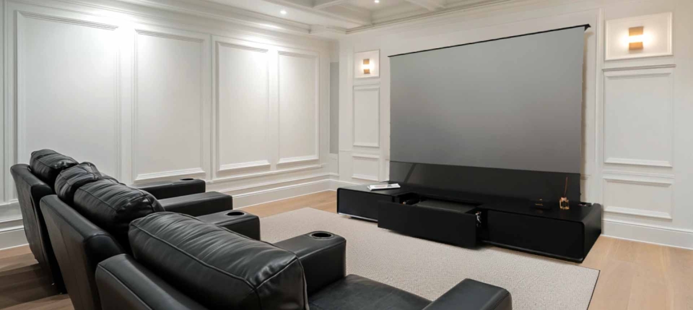 Shore ROLA TV 120' +++ sofort lieferbar+++ motorisiertes TV Möbel für UST-Projektoren Wood Grain fertig montiert | Neu