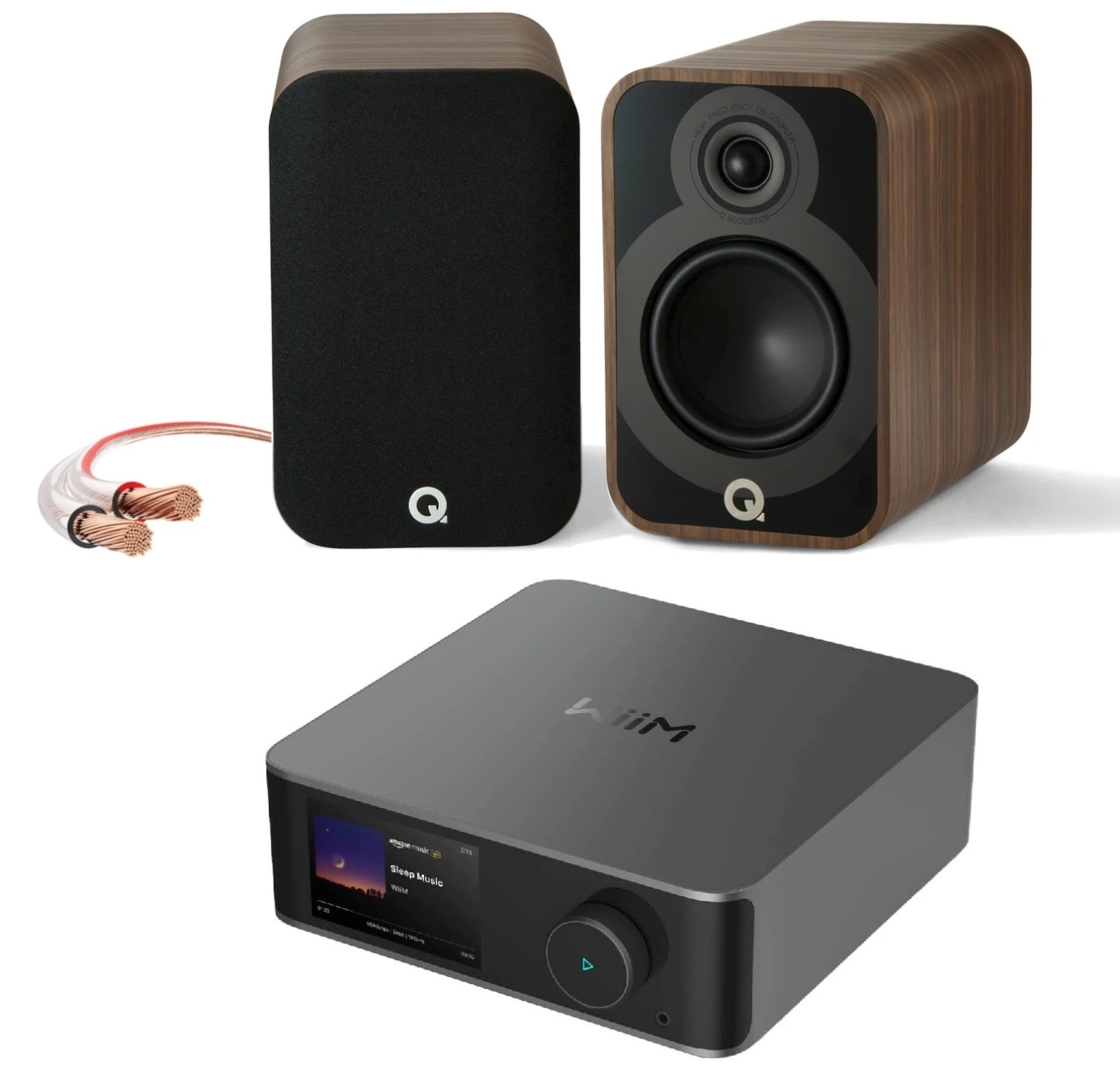 Bundle Wiim Amp Ultra + Q-Acoustics 5020 + Avinity-LS-Kabel | Neu Grau/Rosenholz