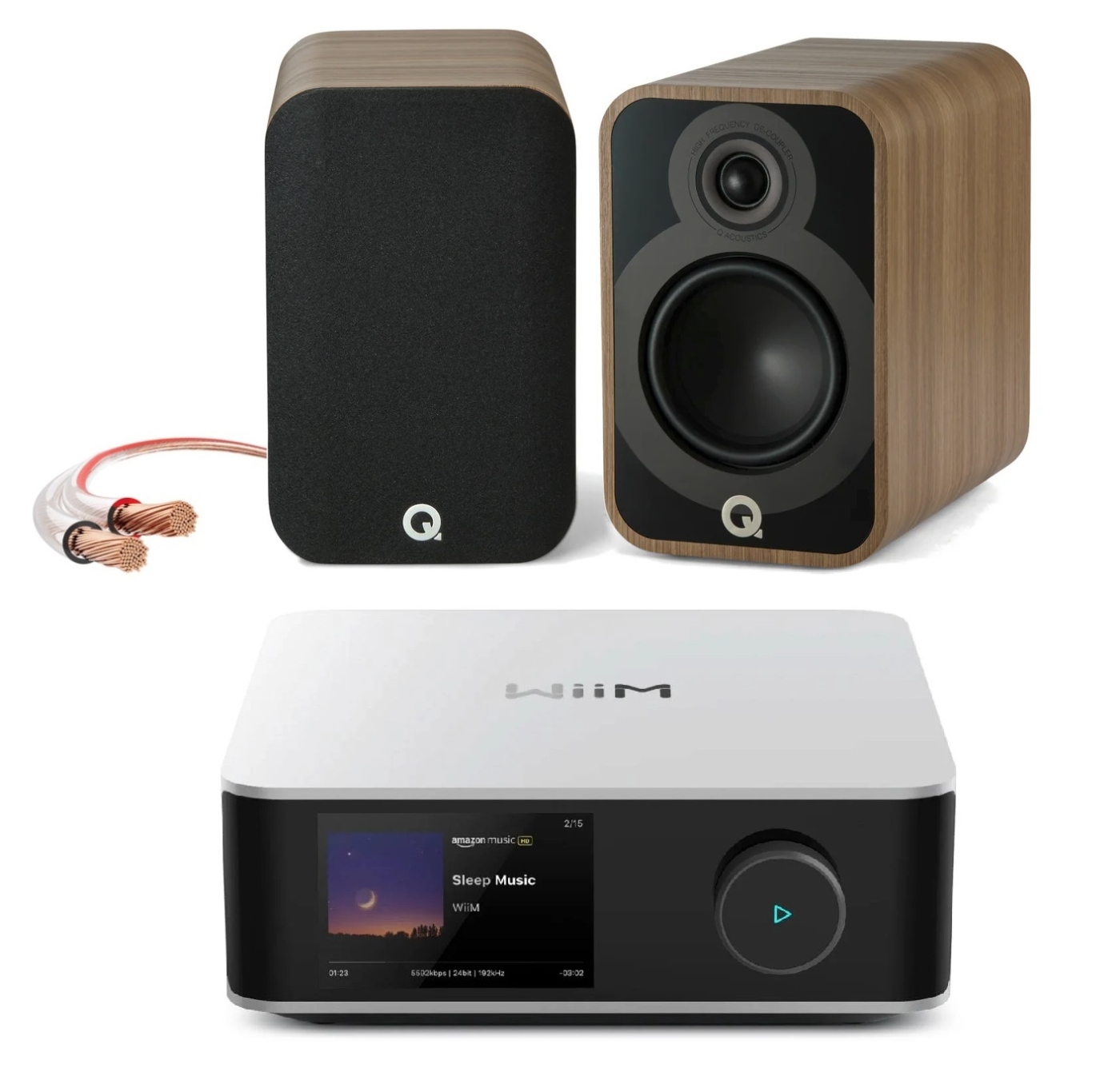 Bundle Wiim Amp Ultra + Q-Acoustics 5020 + LS-Kabel | Neu Silber/Eiche
