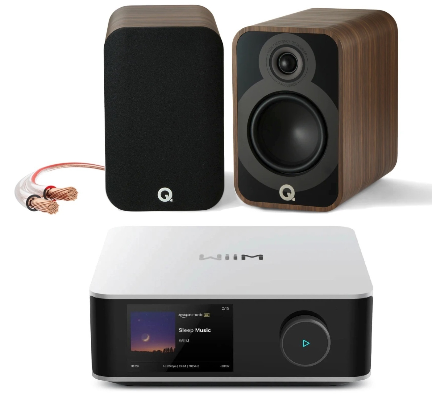 Bundle Wiim Amp Ultra + Q-Acoustics 5020 + LS-Kabel | Neu Silber/Rosenholz